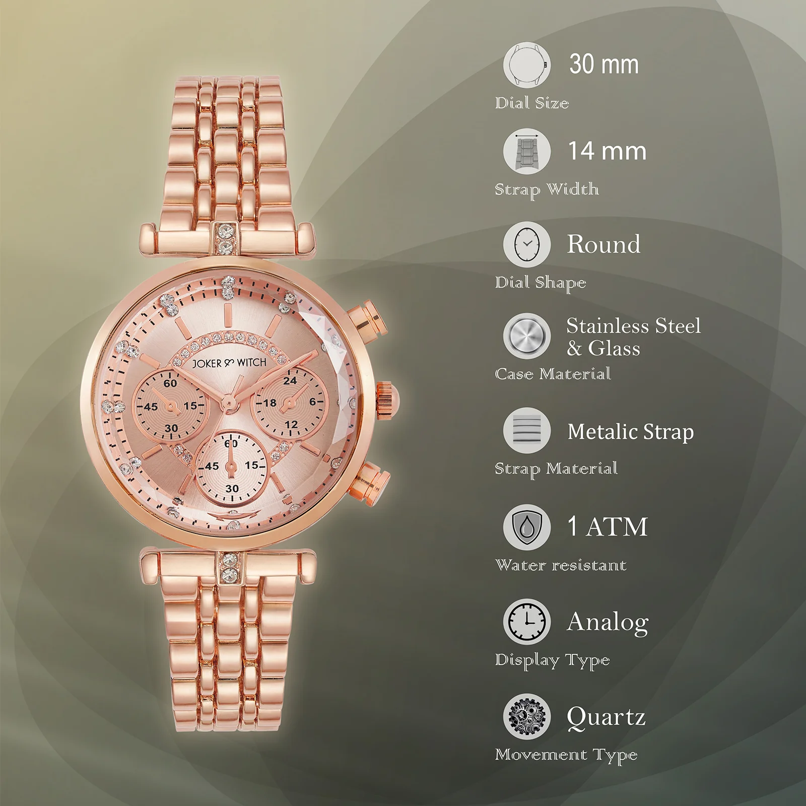 Solace Rosegold Sunray Crystal Glass Small Dial Rosegold Metallic Strap Women's Watch - Image 8