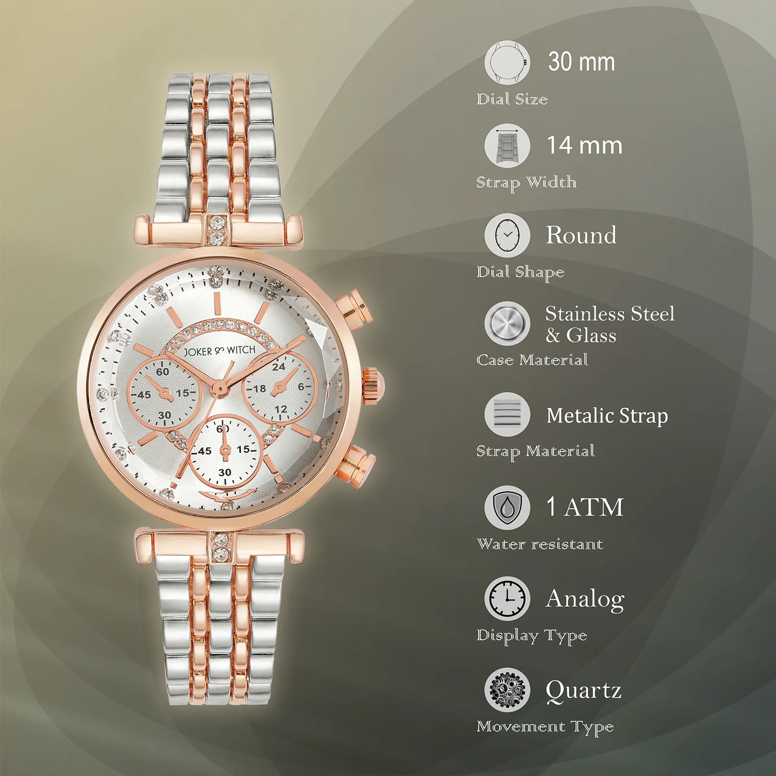 Solace Silver Sunray Crystal Glass Small Dial Dualtone Metallic Strap Women's Watch - Image 8