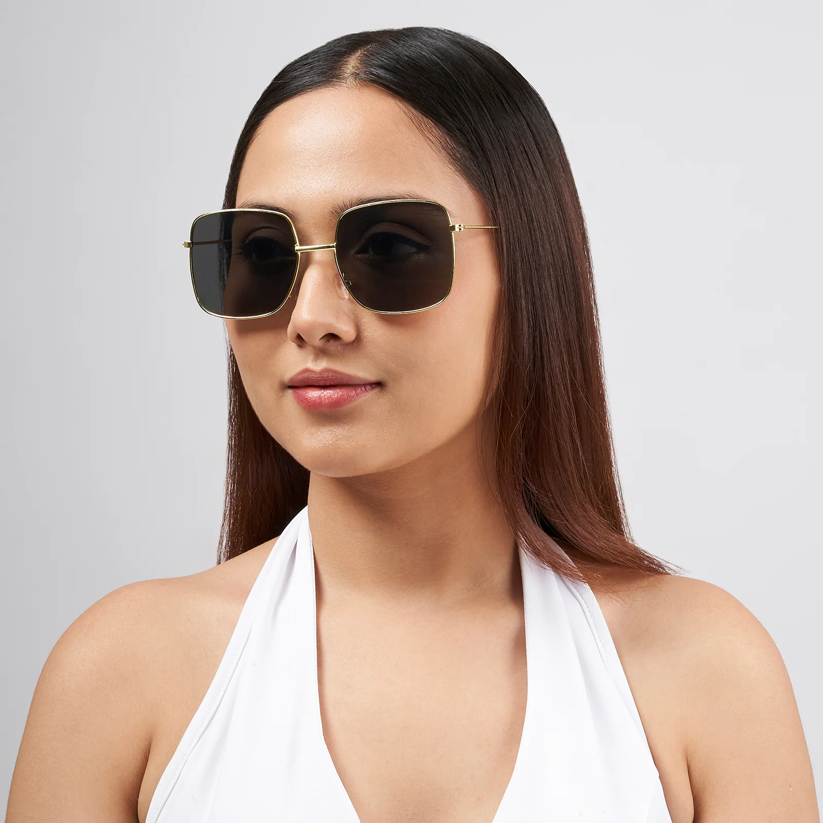 Solar Retro Square Black Lens Gold Frame Sunglasses - Image 2