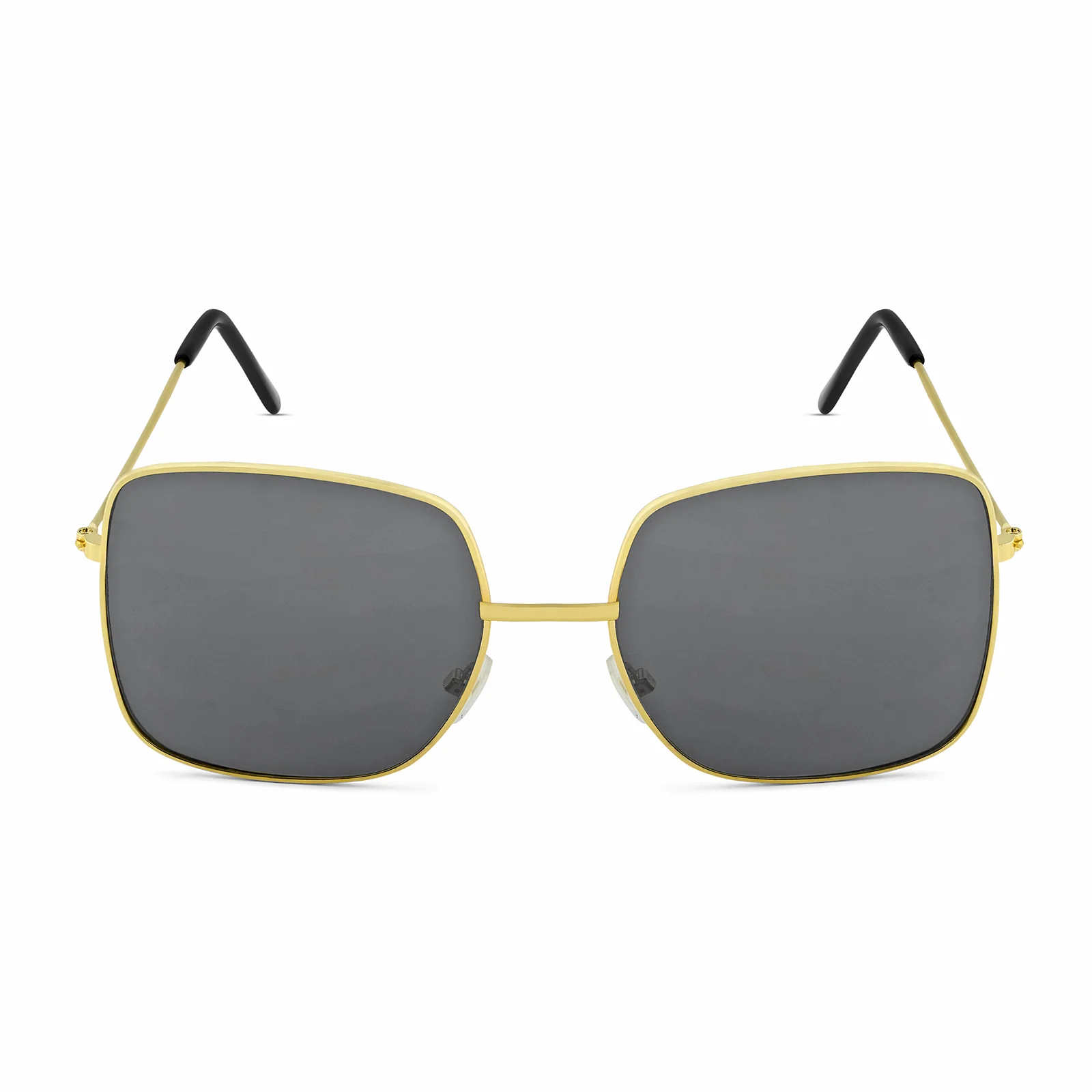 Solar Retro Square Black Lens Gold Frame Sunglasses - Image 6