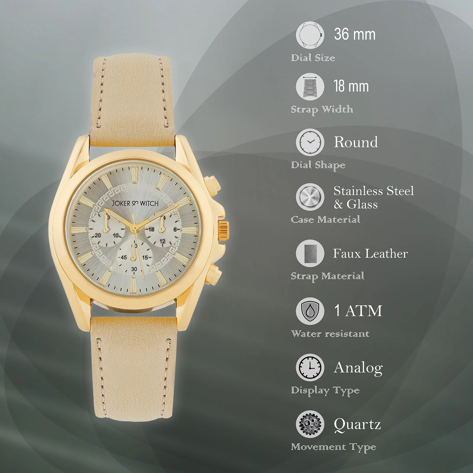 Soleil Silver Medium Dial Beige PU Strap Women's Watch - Image 7