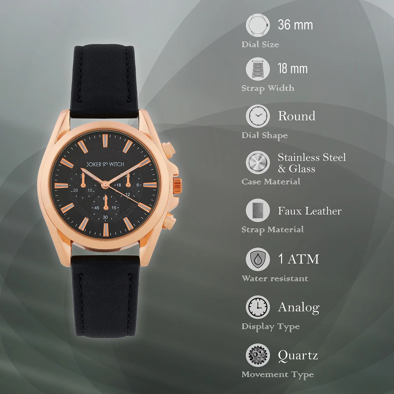 Soleil Black Medium Dial PU Strap Women's Watch - Image 7