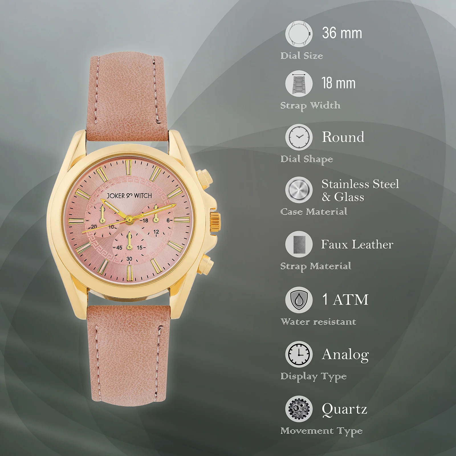 Soleil Pink Medium Dial PU Strap Women's Watch - Image 7