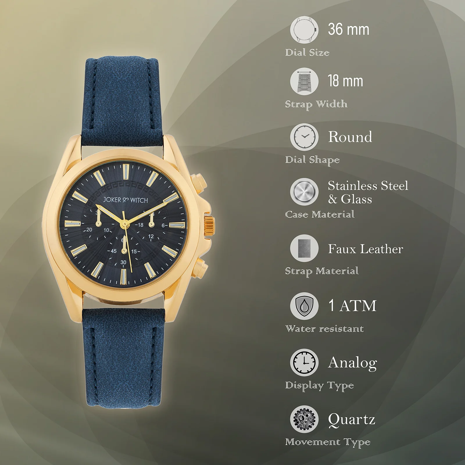 Soleil Blue Medium Dial PU Strap Women's Watch - Image 7