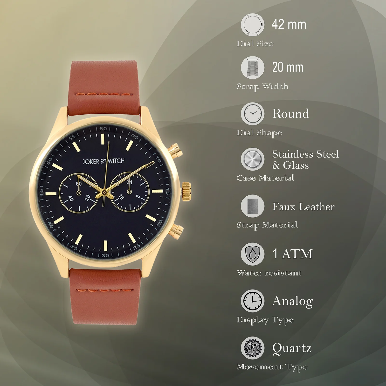 Spectra Blue Large Dial Brown PU Strap Men's Watch - Image 7