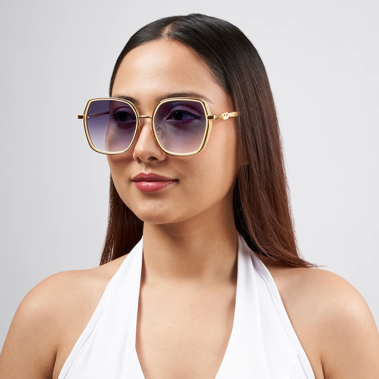 Spectra Purple-Rosegold Oversized Sunglasses - Image 2
