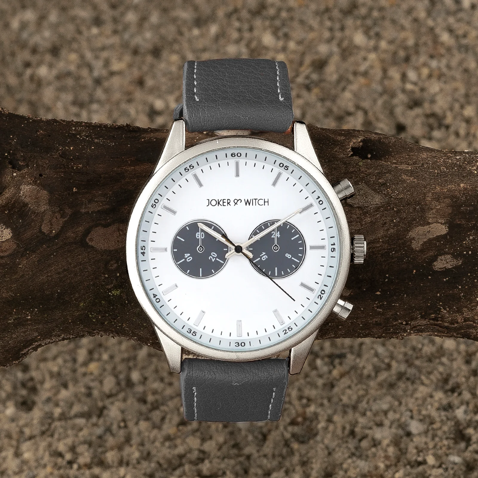Spectra White Large Dial Grey PU Strap Men's Watch - Image 3