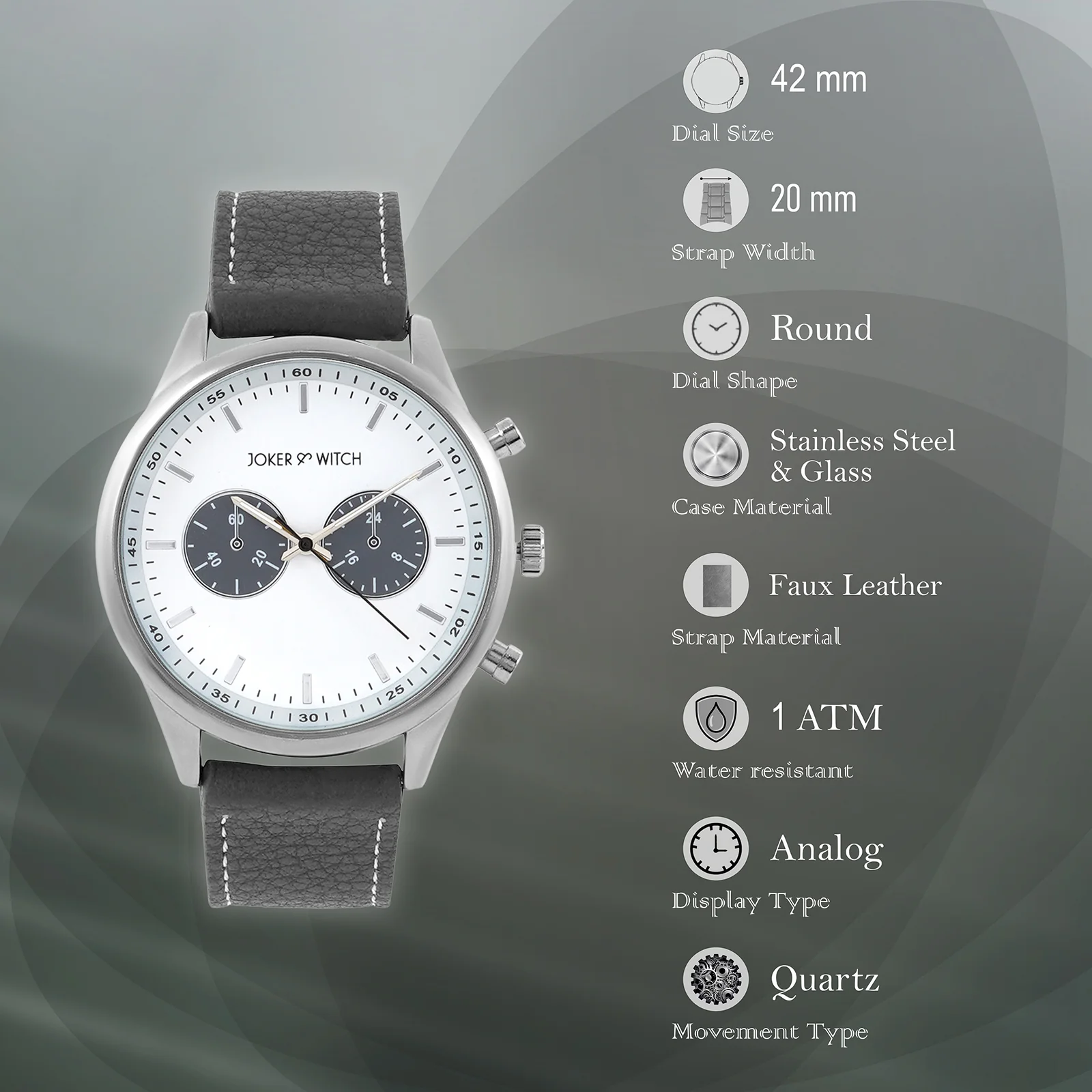 Spectra White Large Dial Grey PU Strap Men's Watch - Image 7
