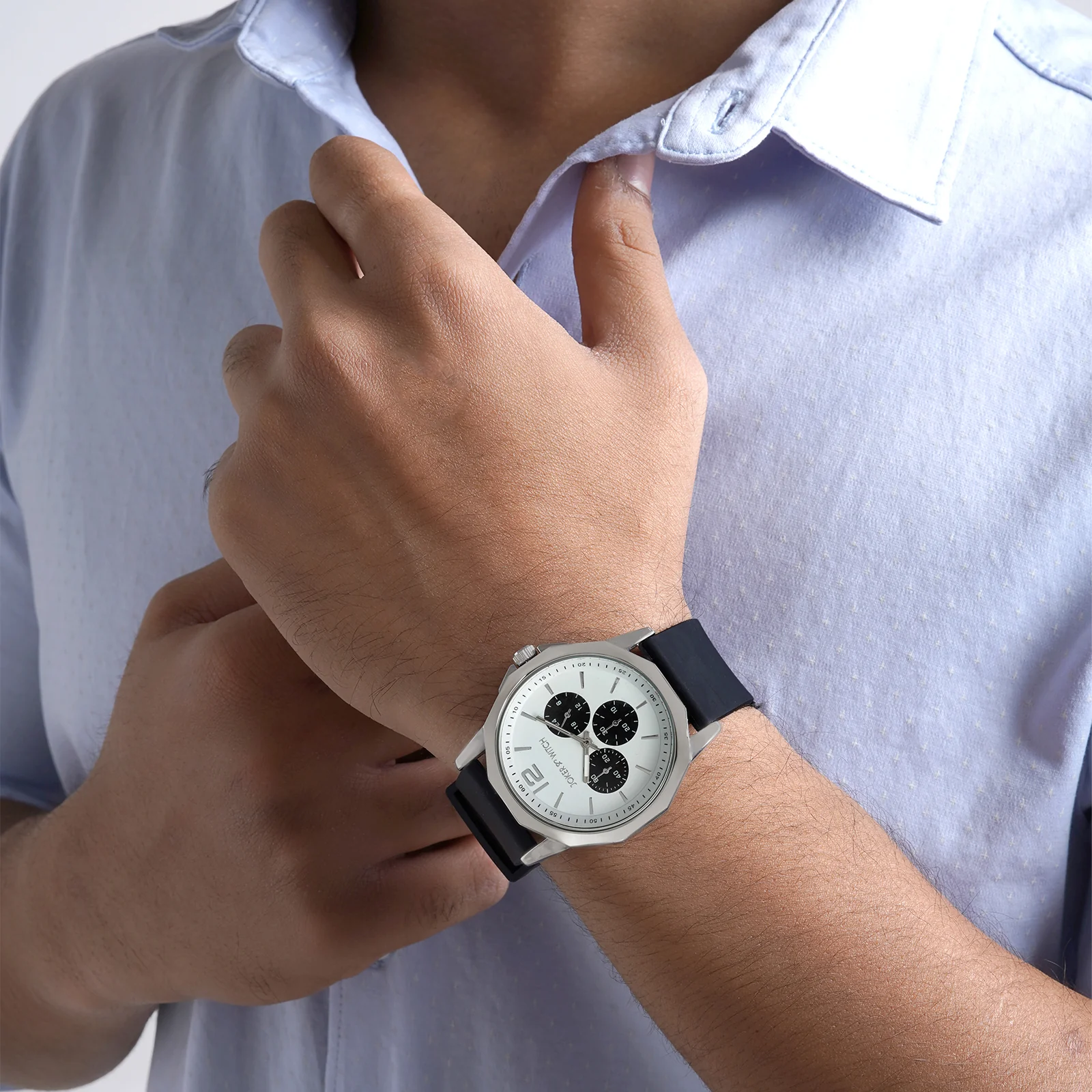 Spyder White Large Hexagon Dial Black Silicone Strap Men's Watch - Image 2