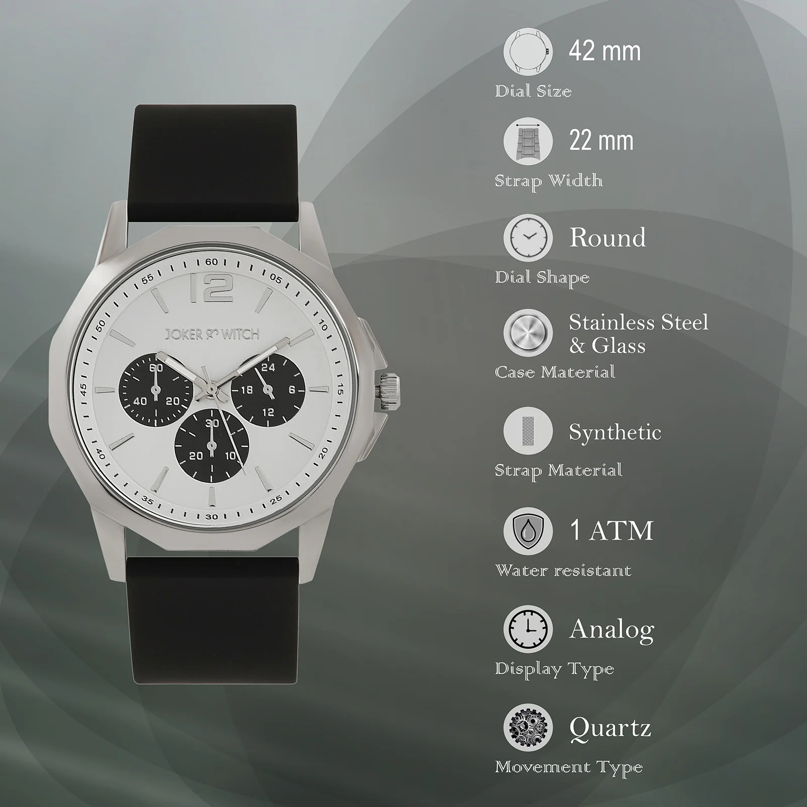 Spyder White Large Hexagon Dial Black Silicone Strap Men's Watch - Image 7