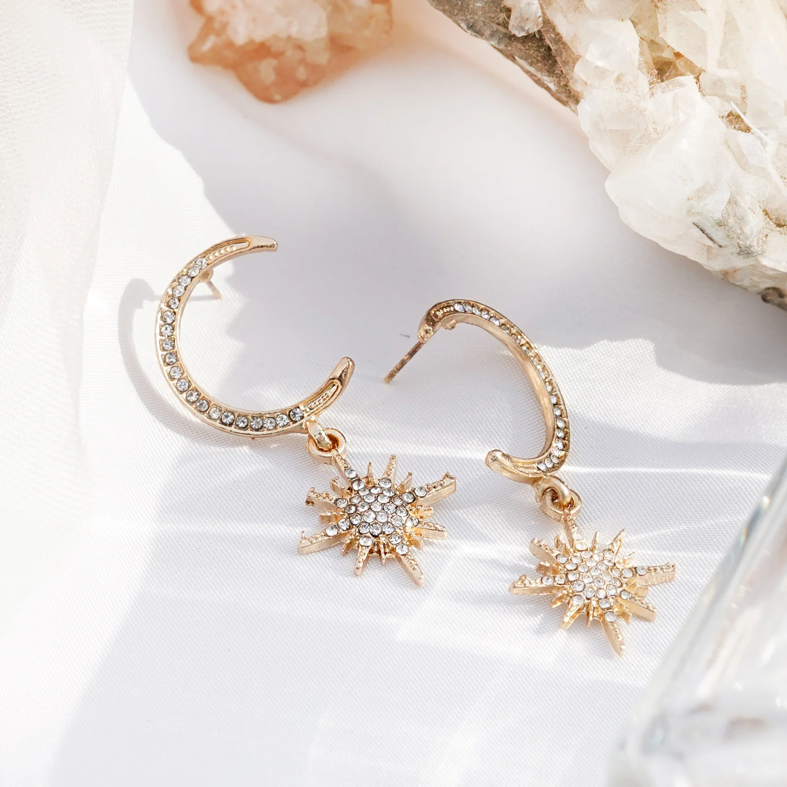 Star Hug Gold Dangler Earrings - Image 2