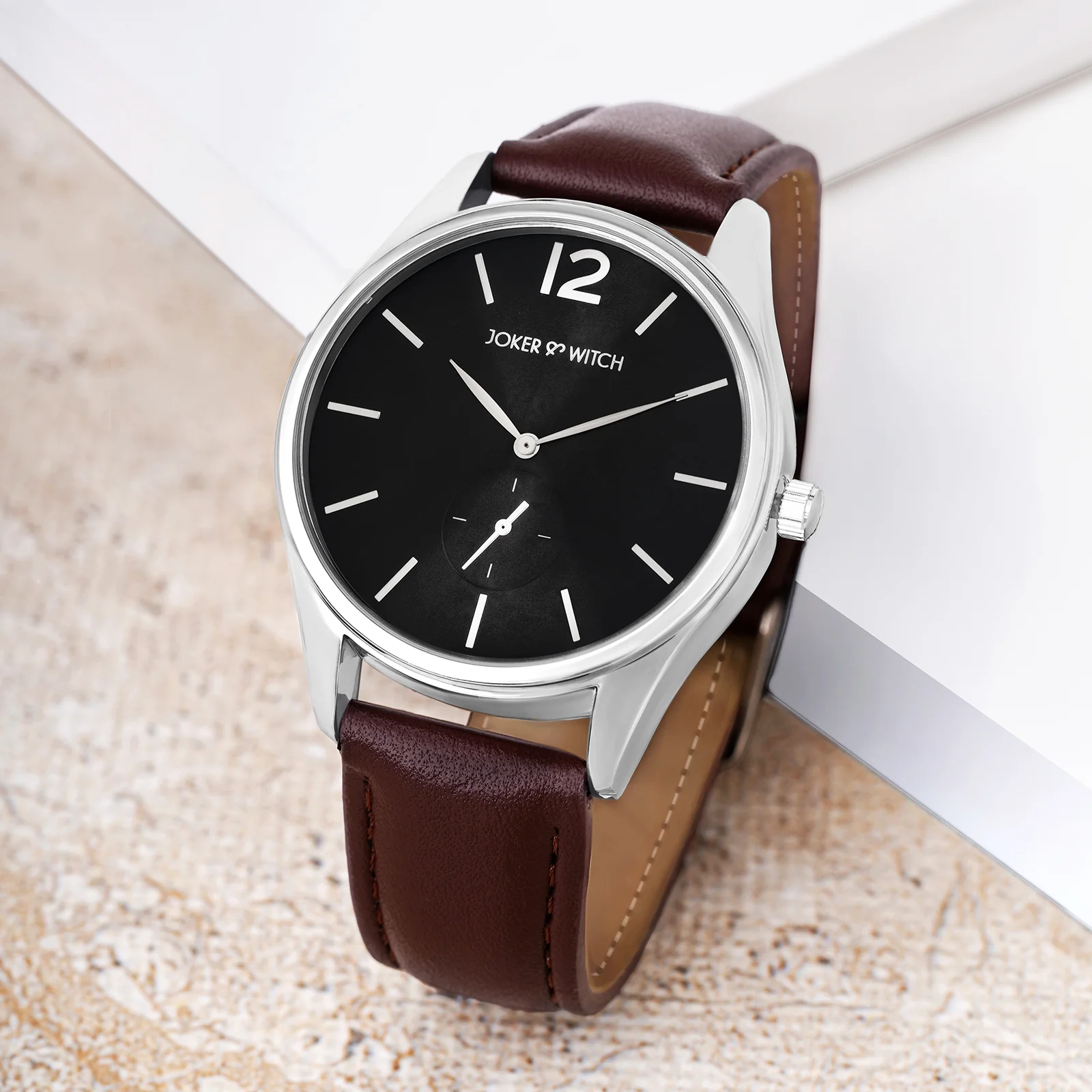 Steadfast Black Large Dial Brown PU Strap Men's Watch - Image 2