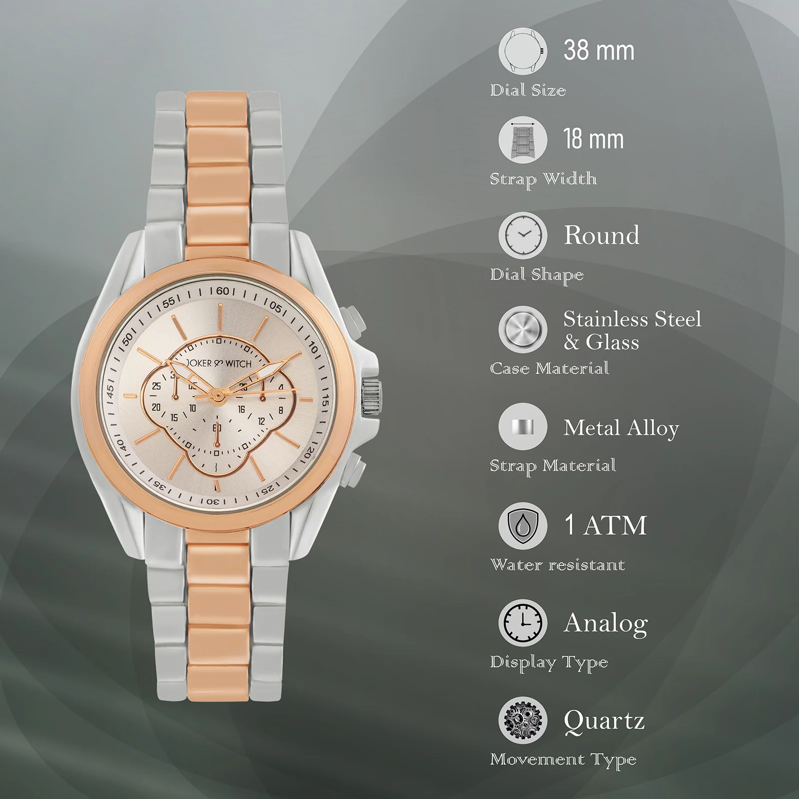 Stellar Silver Large Dial Dual Tone Linked Chain Strap Women's Watch - Image 7