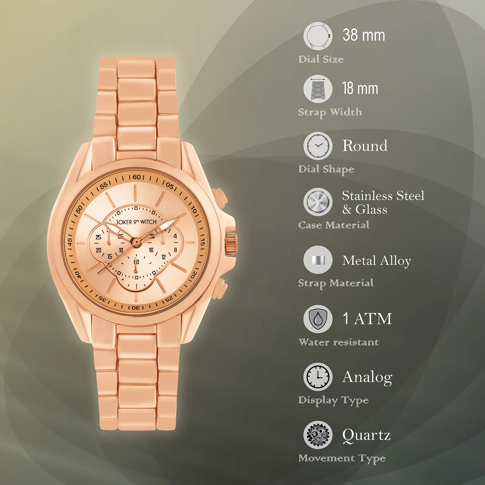 Stellar Rose Gold Large Dial Linked Chain Strap Women's Watch - Image 7