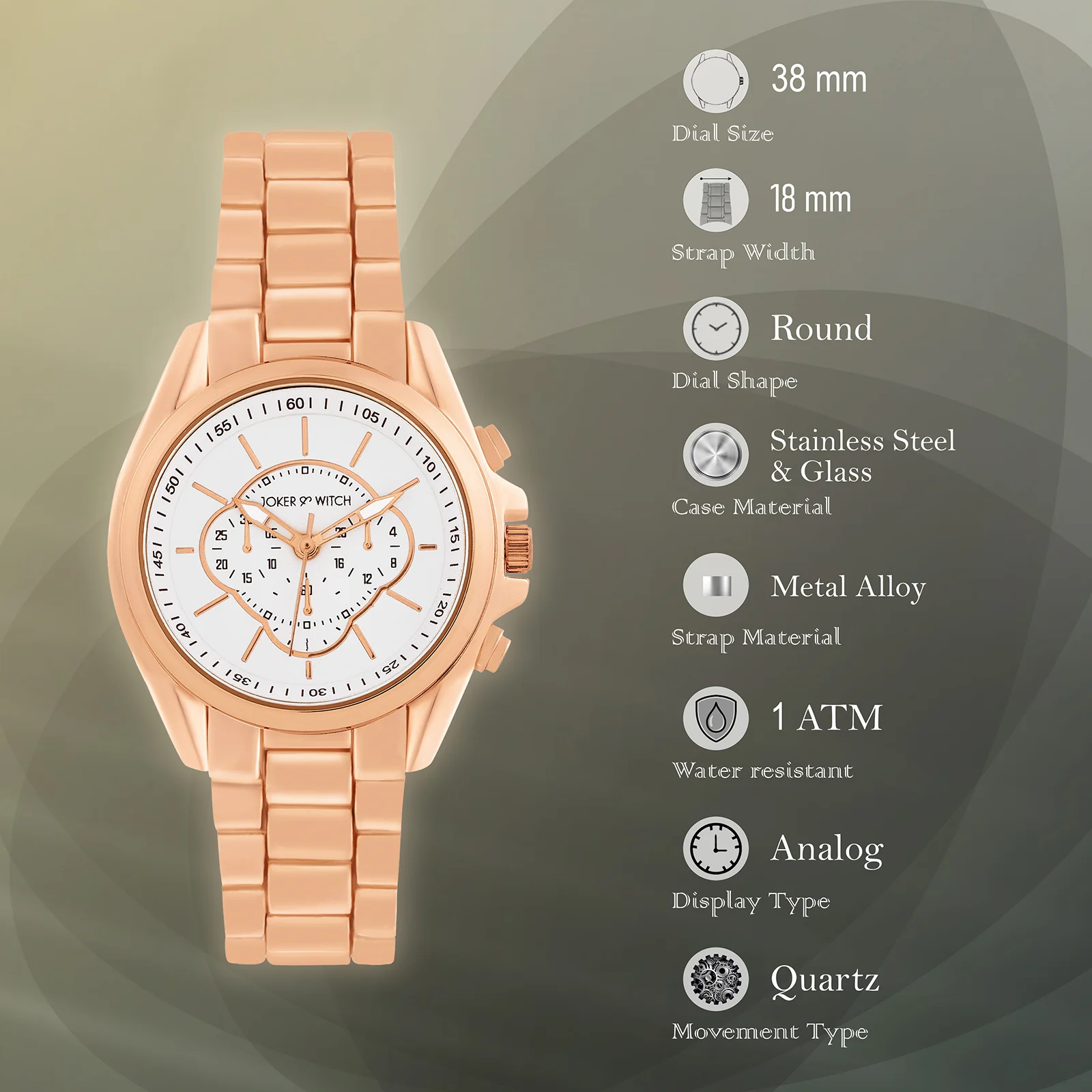 Stellar White Large Dial Rose Gold Linked Chain Strap Women's Watch - Image 7