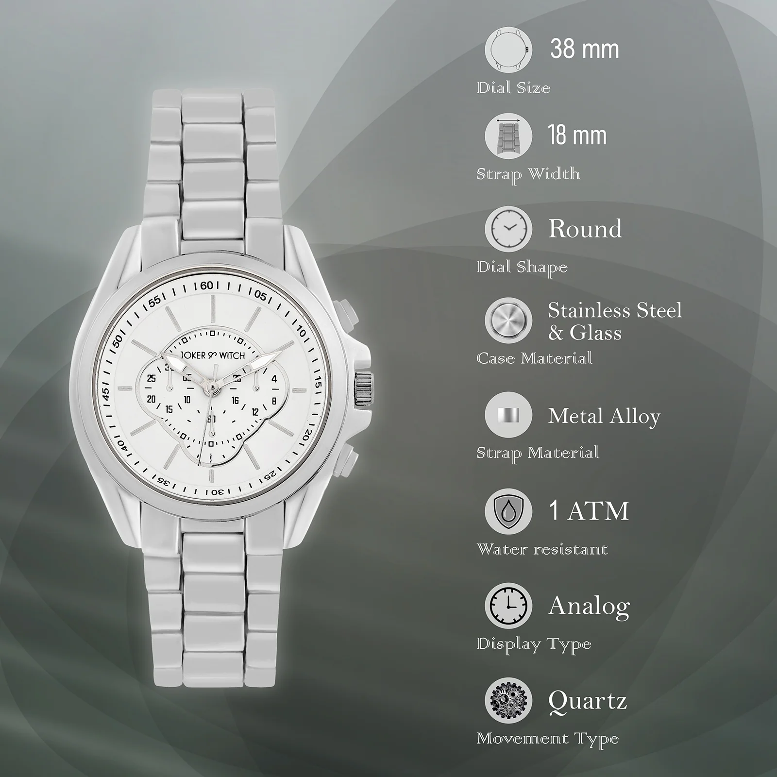 Stellar White Large Dial Silver Linked Chain Strap Women's Watch - Image 7