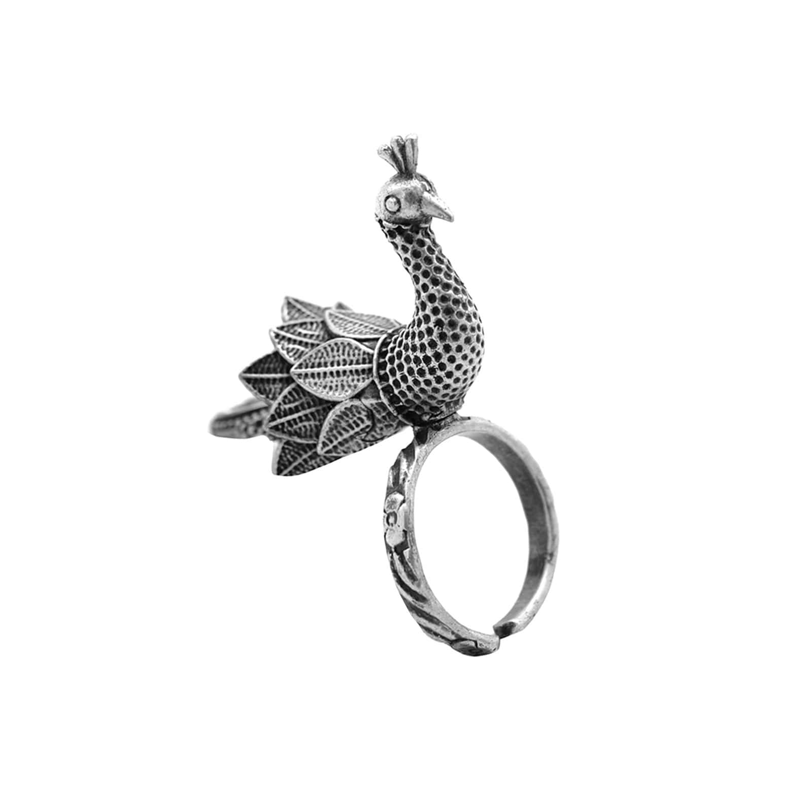 Sukriti Antique Silver Oxidized Peacock Ring - Image 2