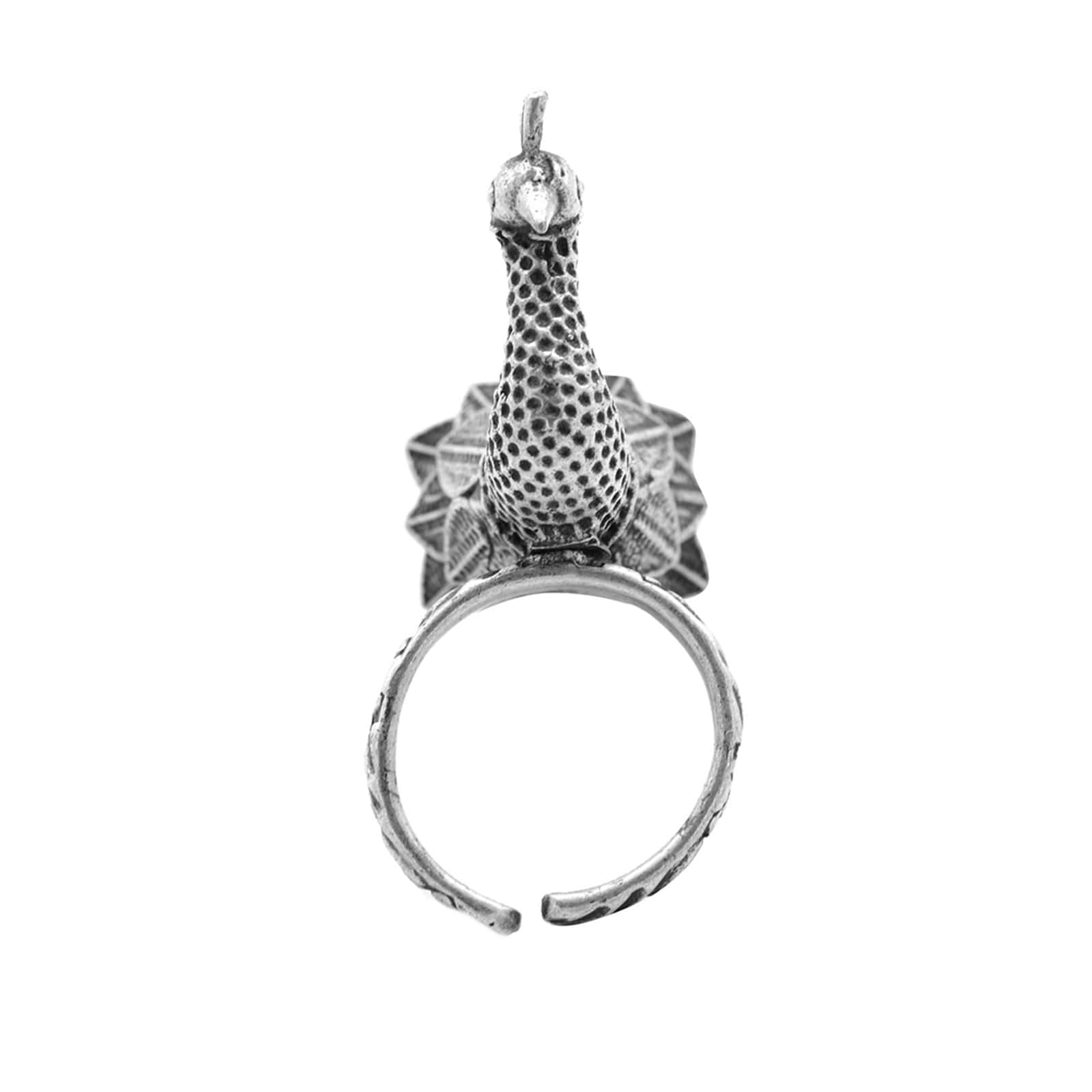 Sukriti Antique Silver Oxidized Peacock Ring - Image 4