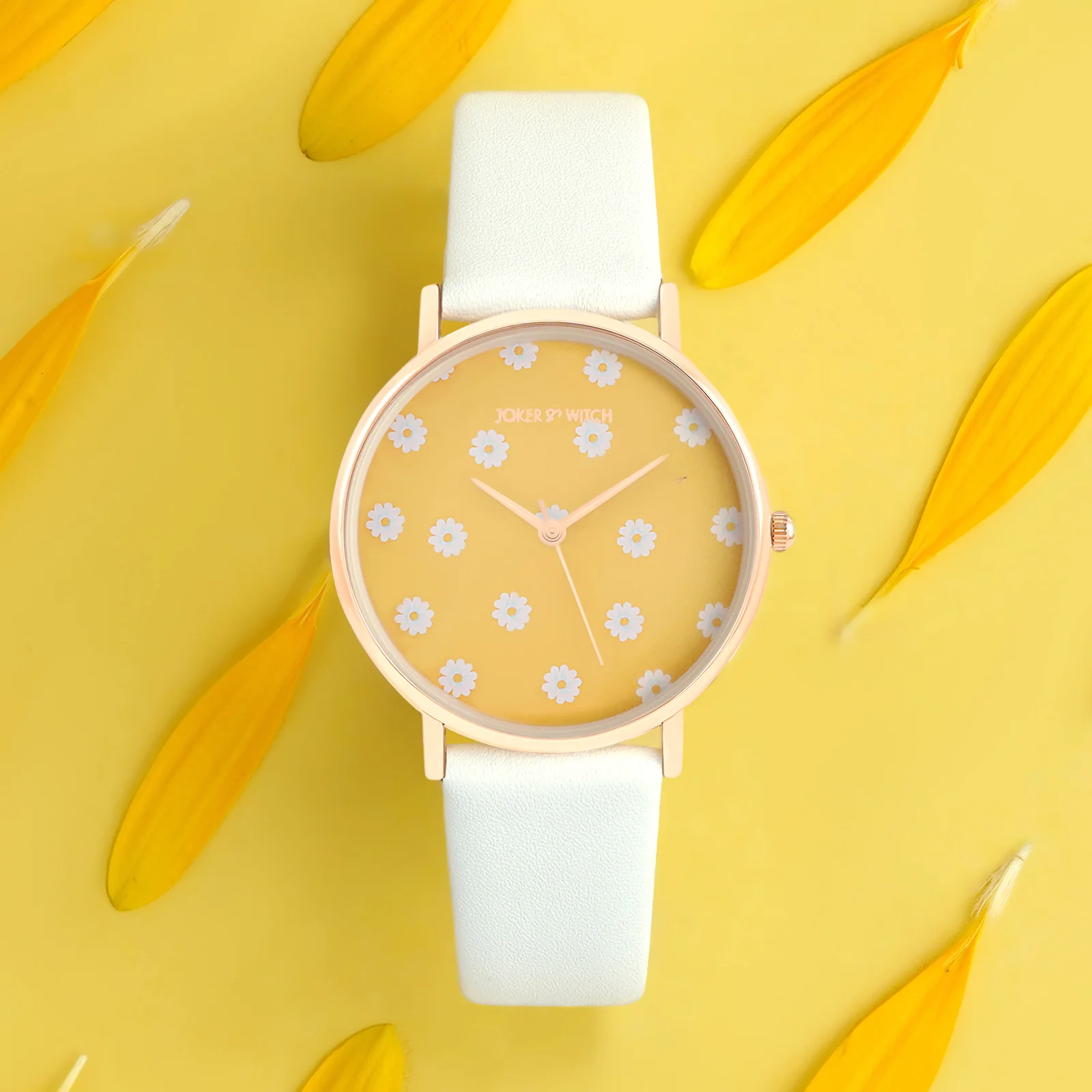 Printed Summer Sunshine Yellow Medium Dial White PU Strap Women's Watch - Image 3