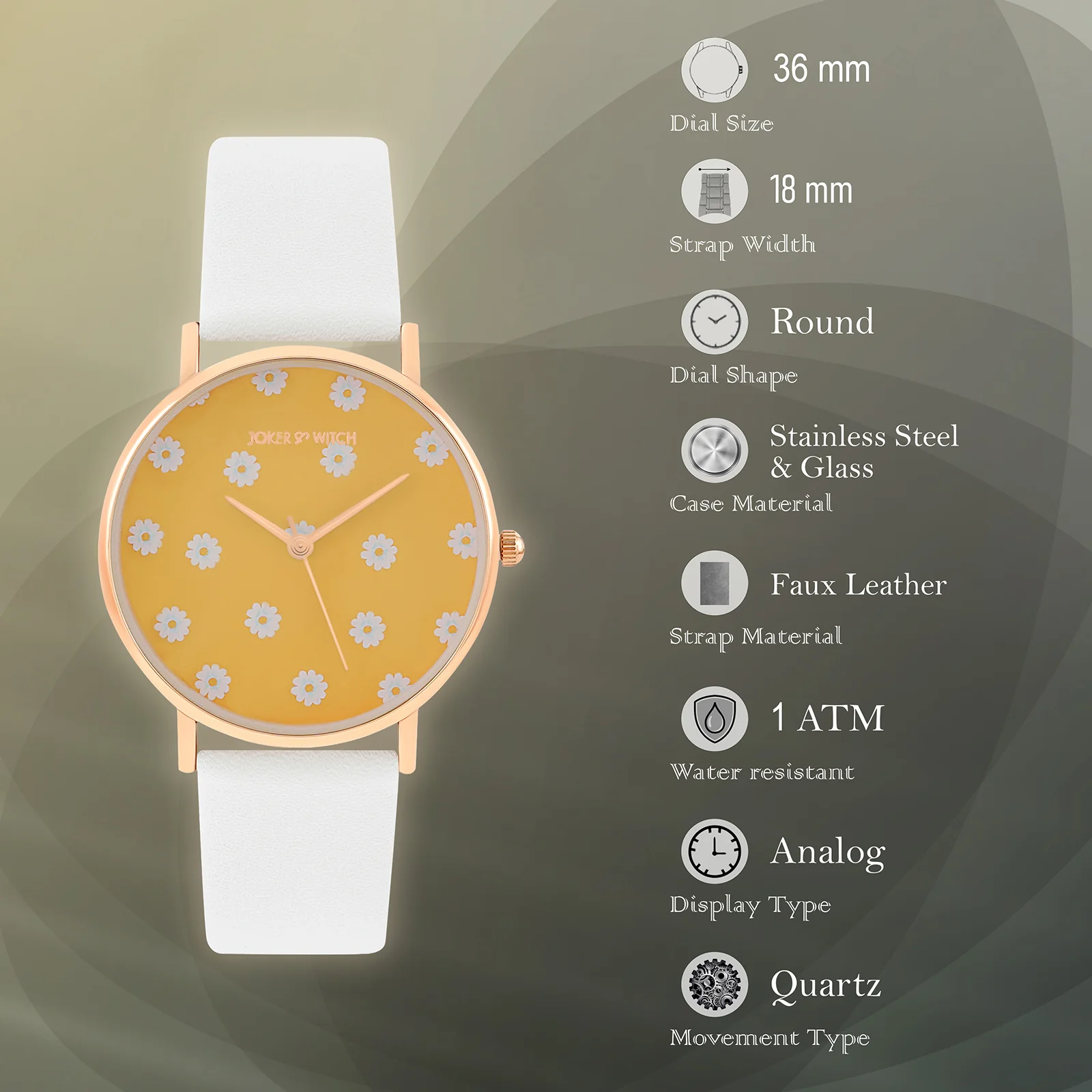 Printed Summer Sunshine Yellow Medium Dial White PU Strap Women's Watch - Image 7