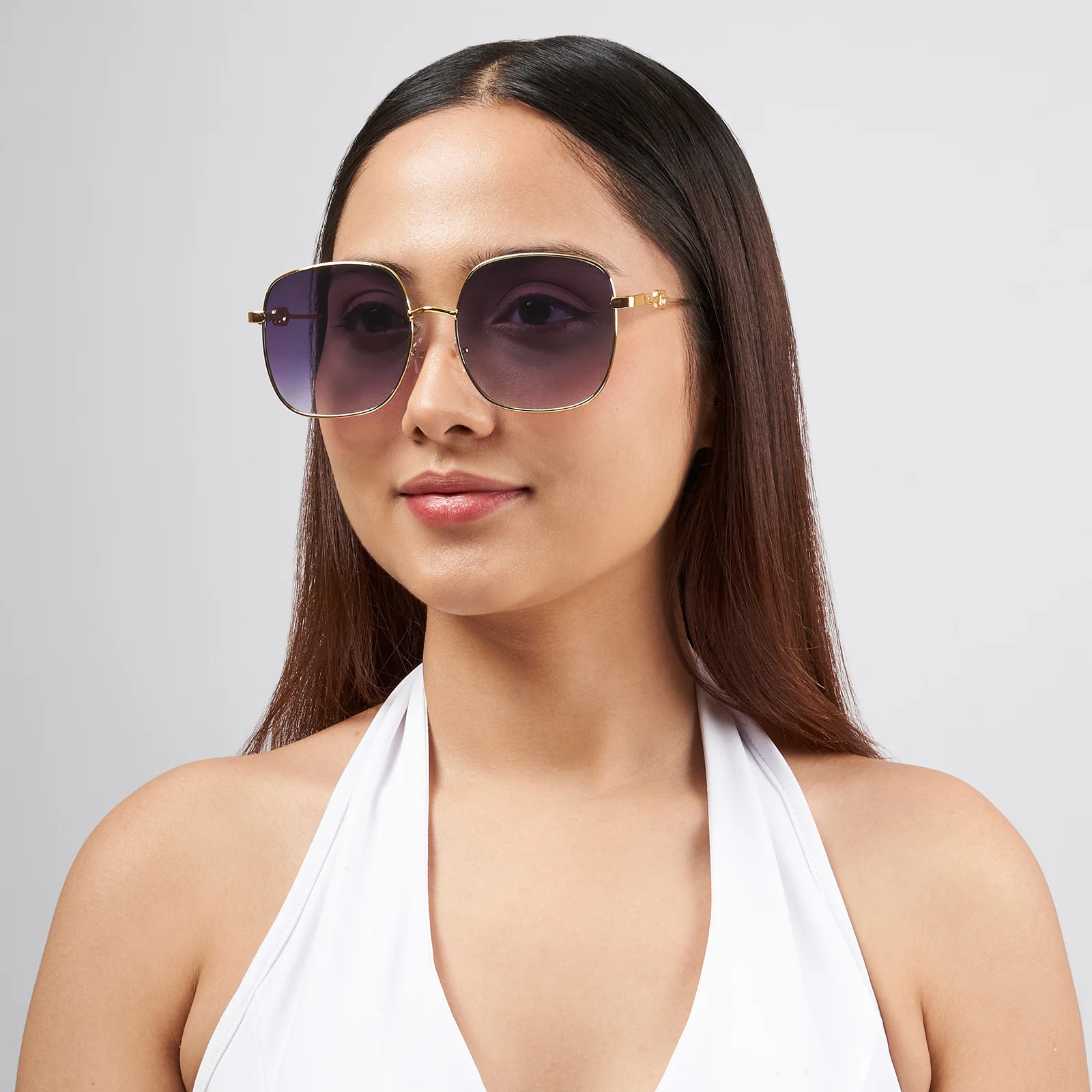 Sunkissed Square Purple and Gold Oversized Sunglasses - Image 2