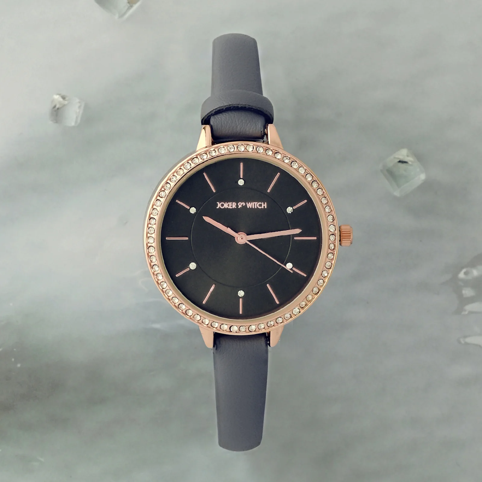 Sunrise Grey Medium Rhinestone Dial PU Strap Women's Watch - Image 3