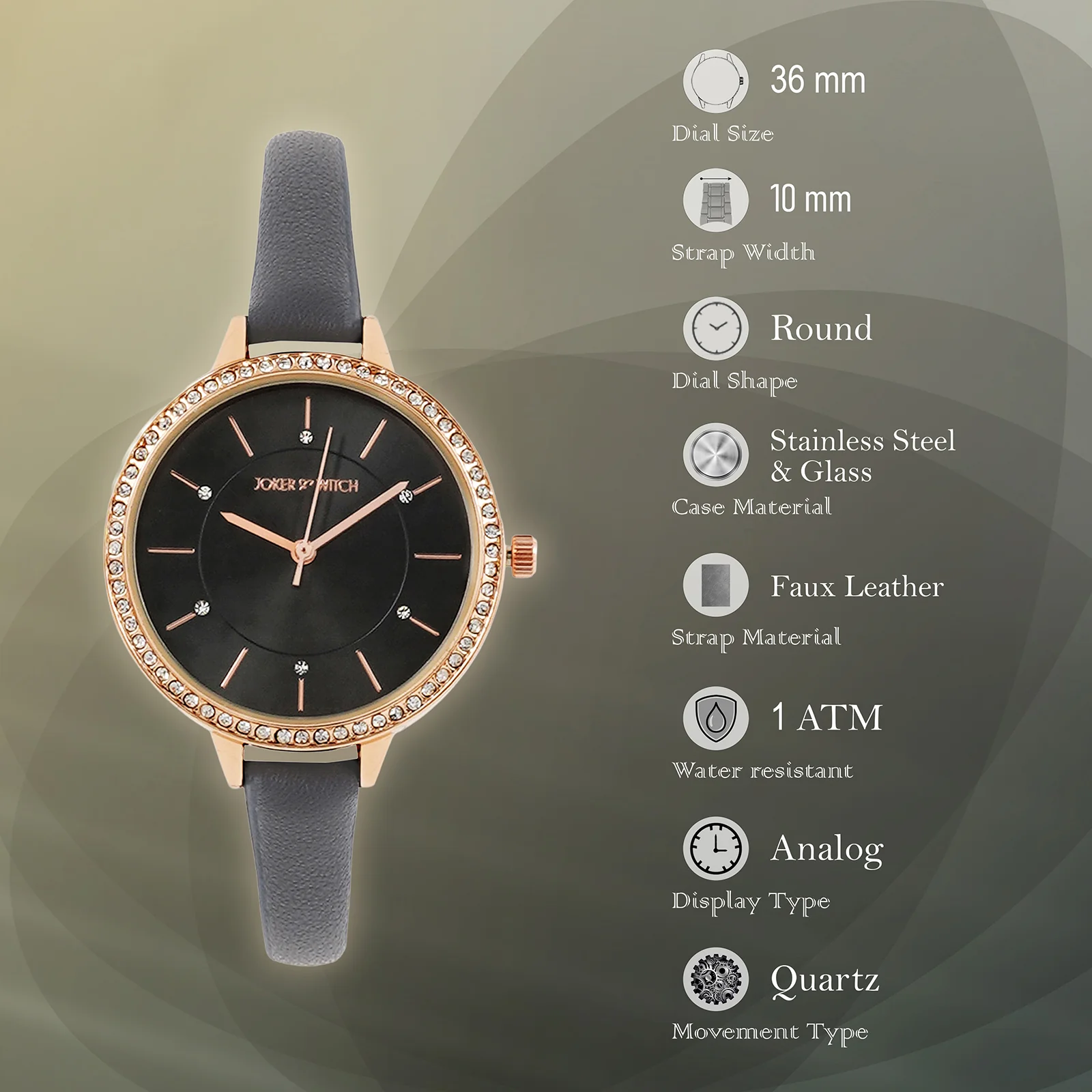 Sunrise Grey Medium Rhinestone Dial PU Strap Women's Watch - Image 7