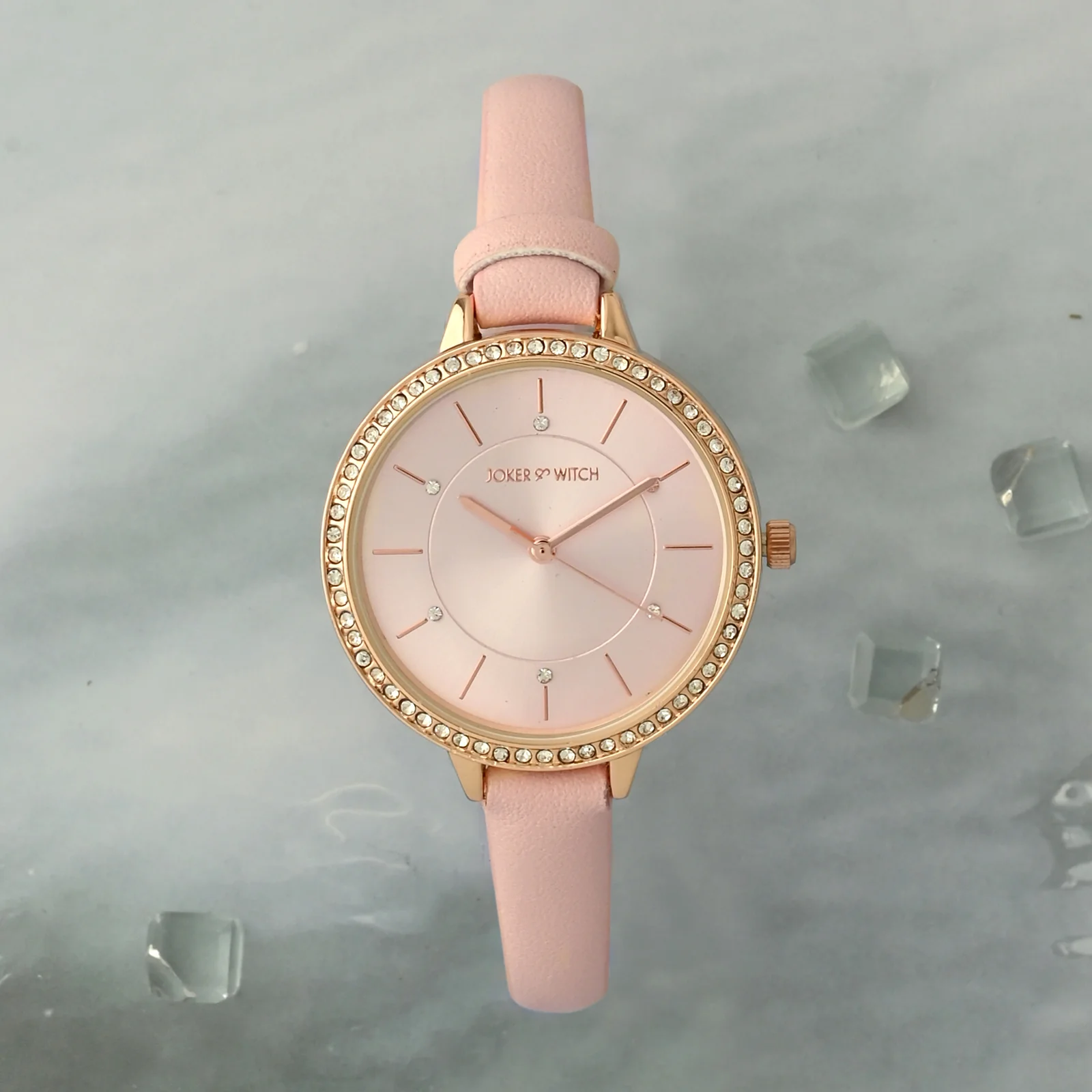 Sunrise Pink Medium Rhinestone Dial PU Strap Women's Watch - Image 2