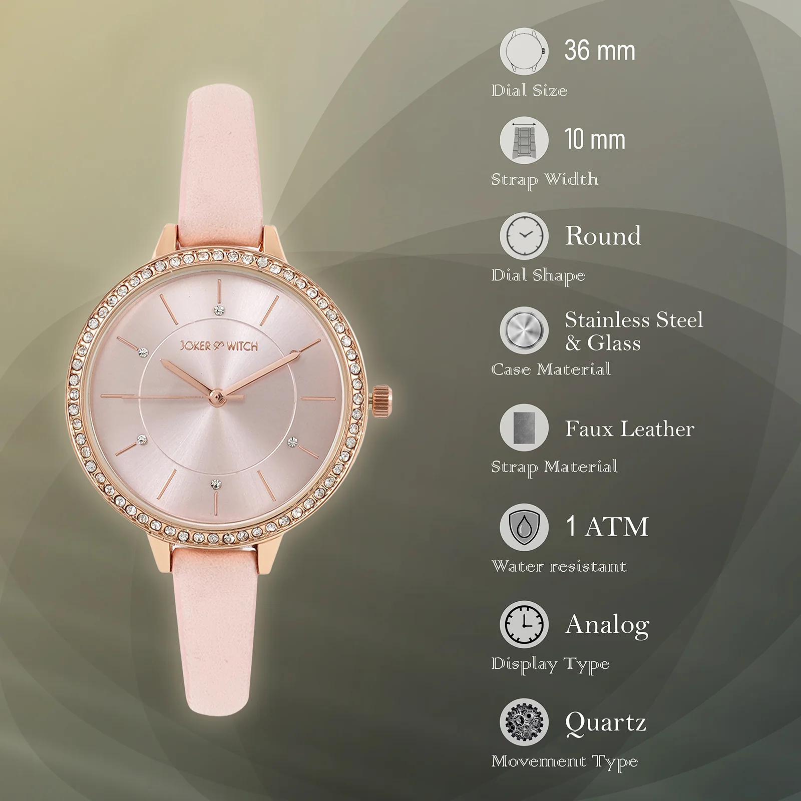 Sunrise Pink Medium Rhinestone Dial PU Strap Women's Watch - Image 7