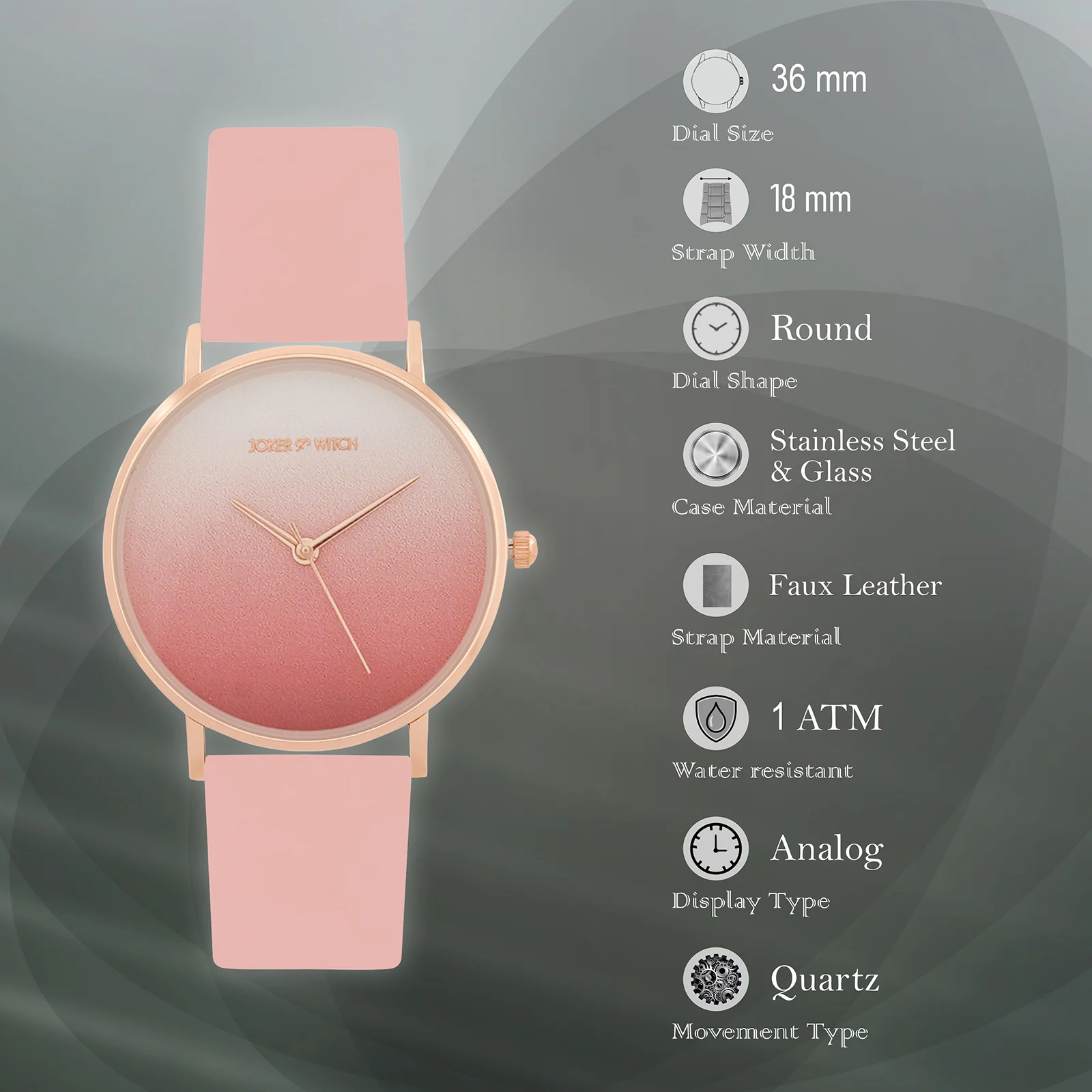 Printed Sunrise Pink Medium Dial PU Strap Women's Watch - Image 7