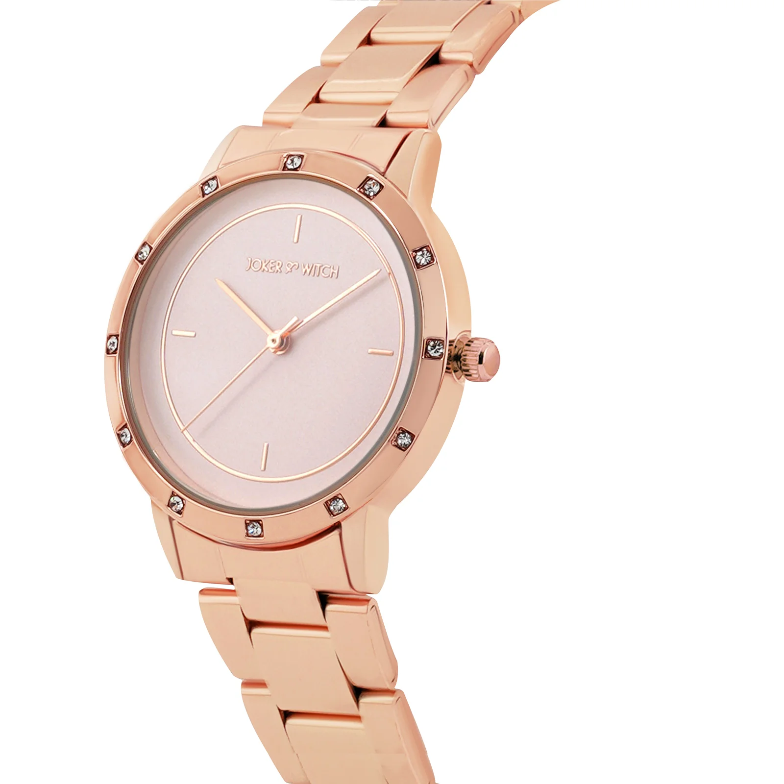 Sunset Pink Medium Rhinestone Dial Rose Gold Linked Chain Strap Women's Watch - Image 4