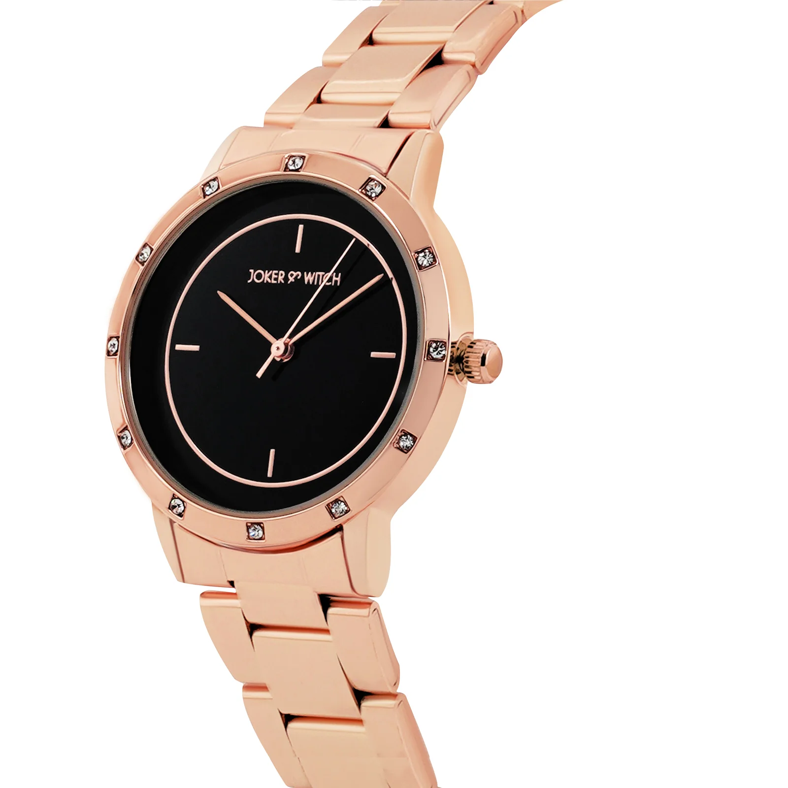 Sunset Black Medium Rhinestone Dial Rose Gold Linked Chain Strap Women's Watch - Image 4