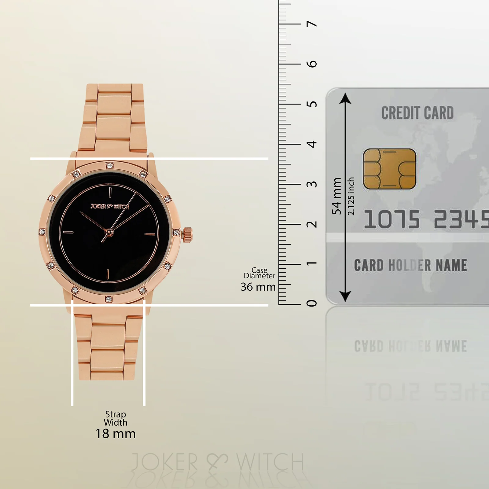 Sunset Black Medium Rhinestone Dial Rose Gold Linked Chain Strap Women's Watch - Image 8