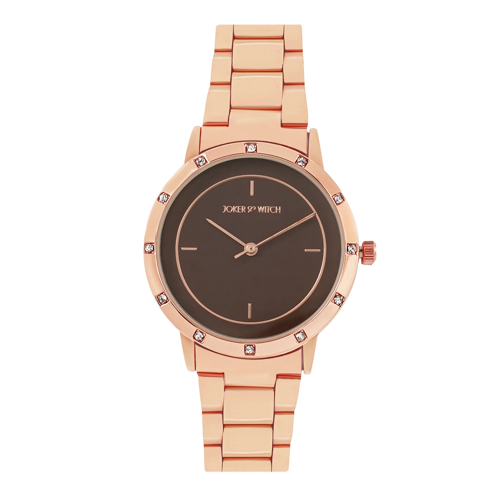 Sunset Brown Medium Rhinestone Dial Rose Gold Linked Chain Strap Women's Watch - Image 3