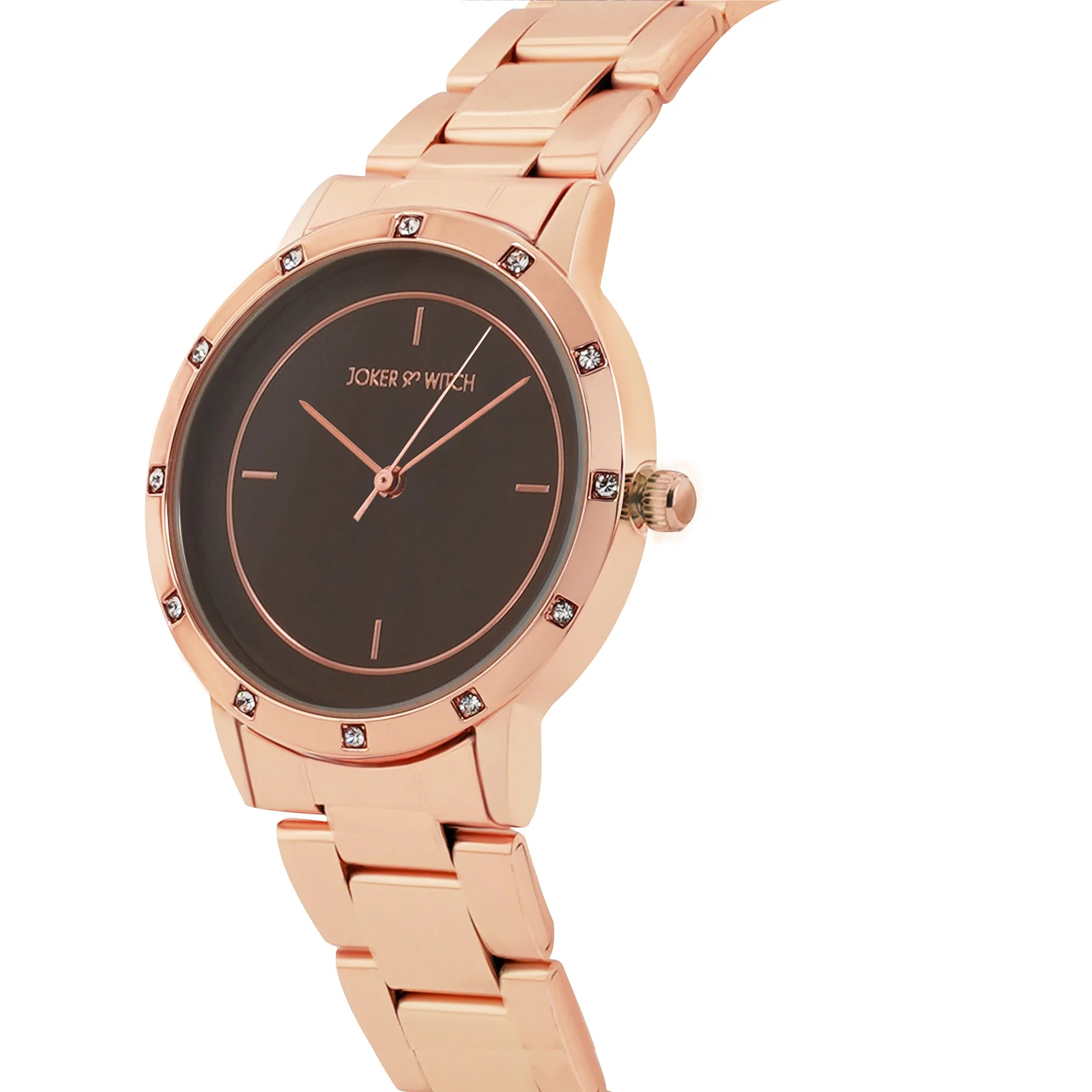 Sunset Brown Medium Rhinestone Dial Rose Gold Linked Chain Strap Women's Watch - Image 4