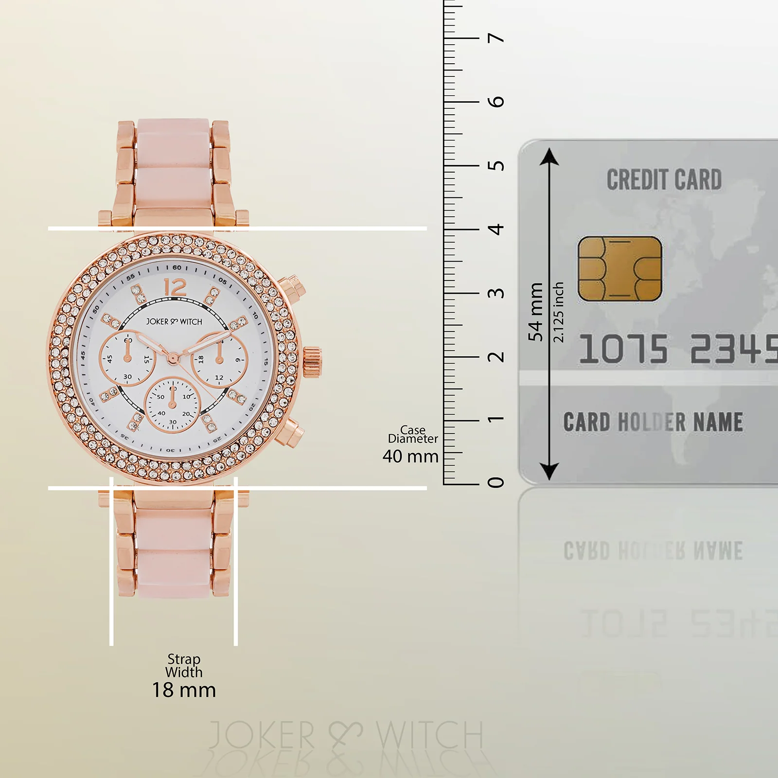 Suzanne White Large Rhinestone Dial Pink Ceramic Linked Chain Strap Women's Watch - Image 8