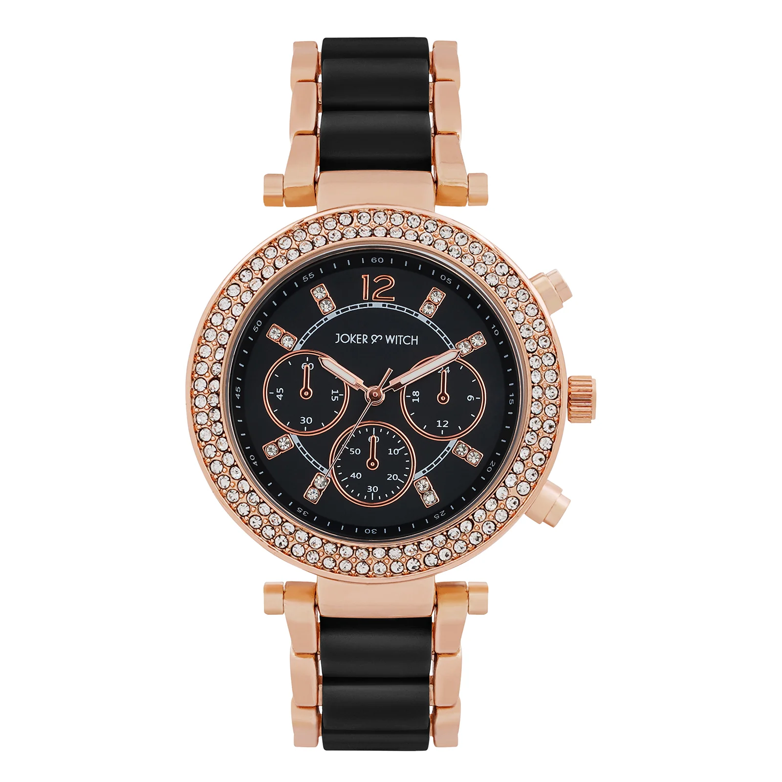 Suzanne Black Large Rhinestone Dial Black Ceramic Linked Chain Strap Women's Watch - Image 3