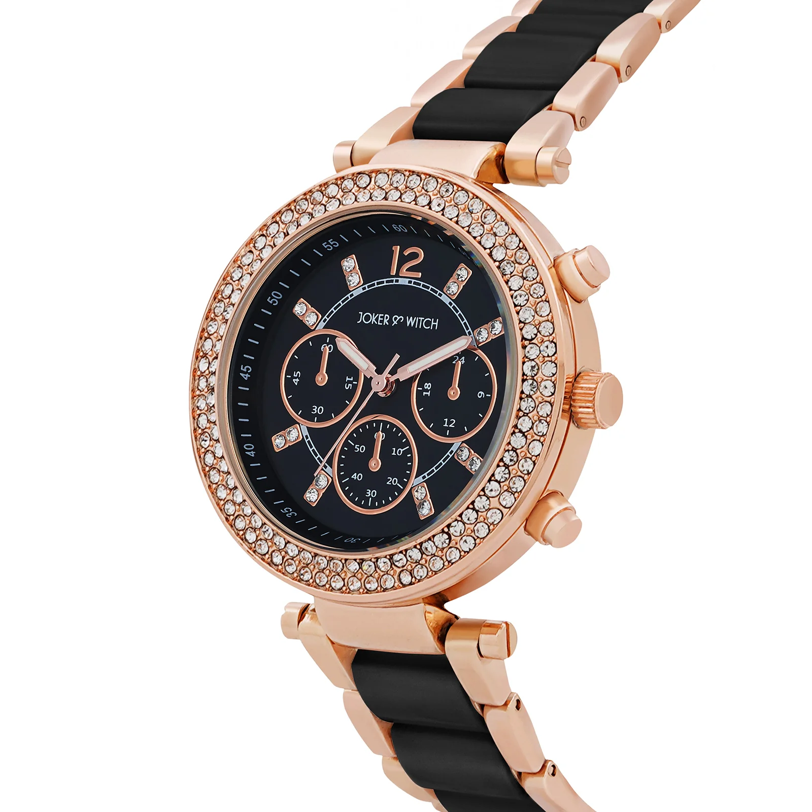 Suzanne Black Large Rhinestone Dial Black Ceramic Linked Chain Strap Women's Watch - Image 4