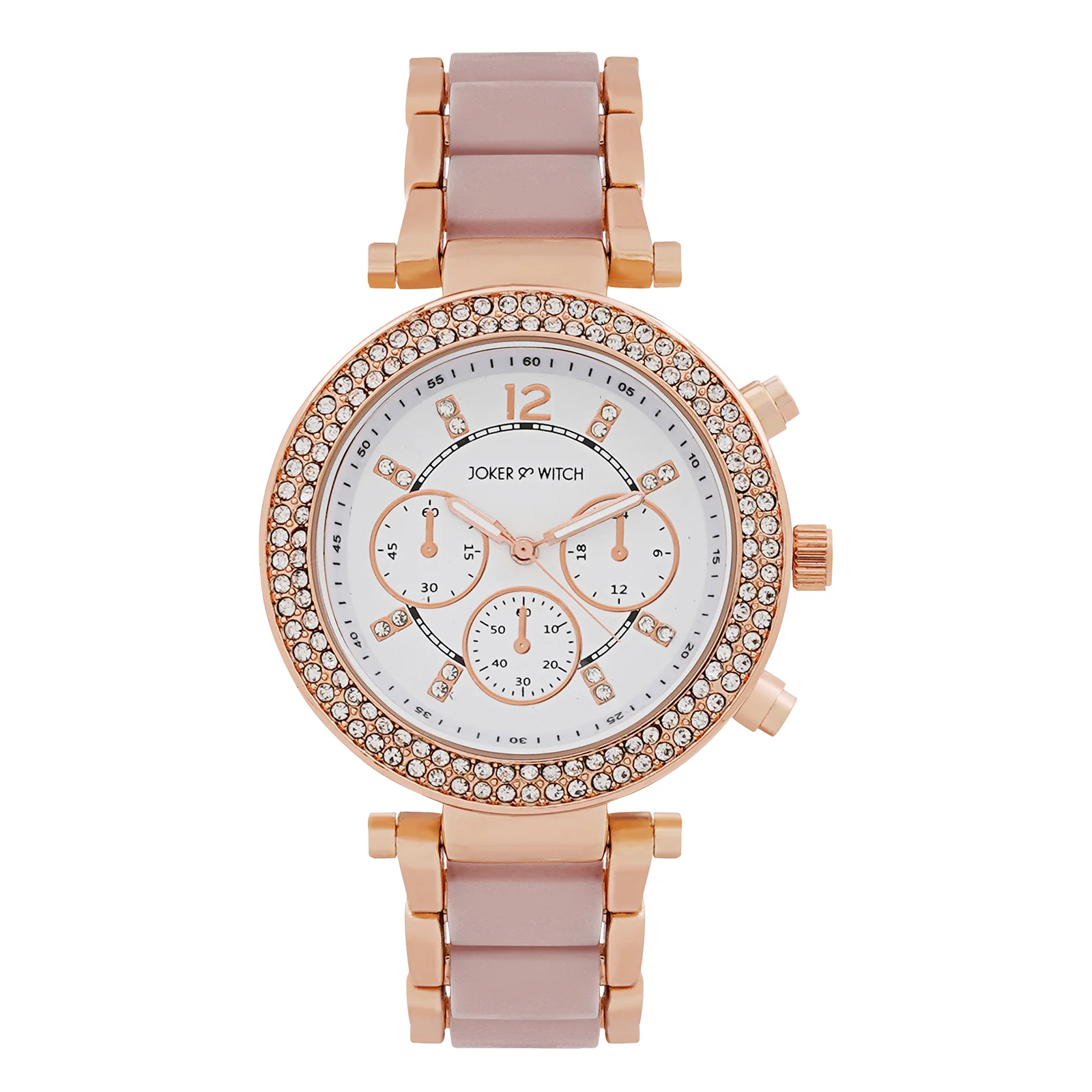 Suzanne White Large Rhinestone Dial Lavendar Ceramic Linked Chain Strap Women's Watch - Image 3