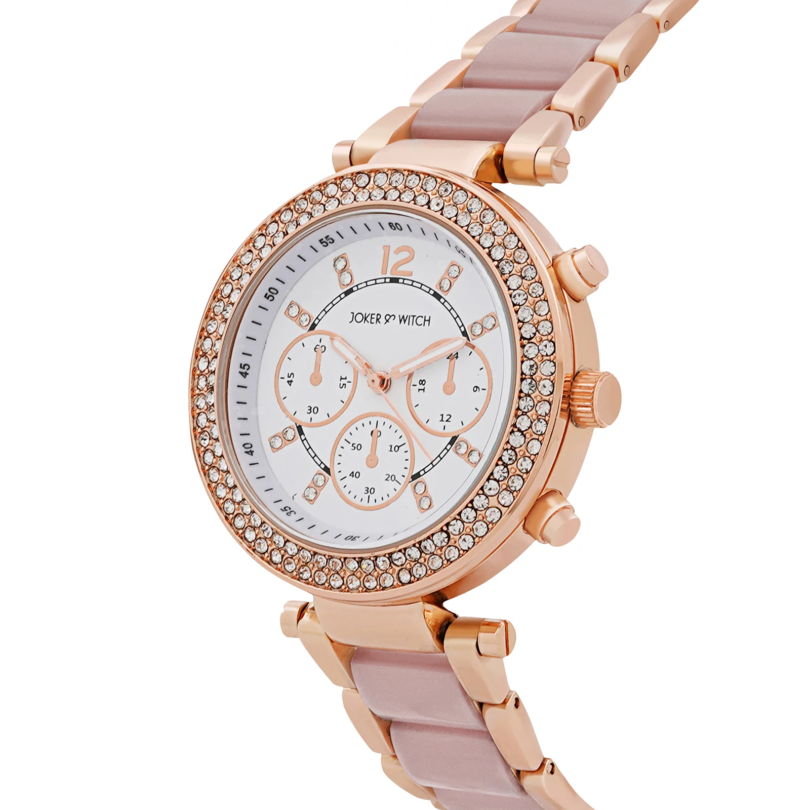 Suzanne White Large Rhinestone Dial Lavendar Ceramic Linked Chain Strap Women's Watch - Image 4