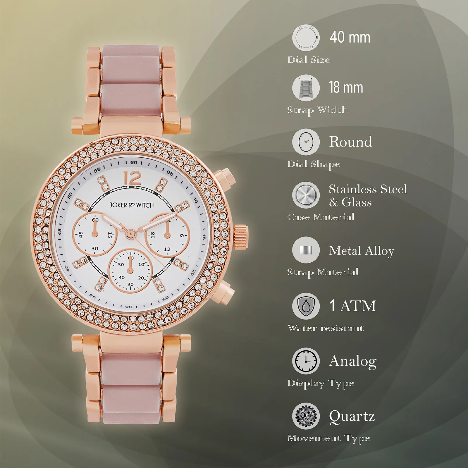 Suzanne White Large Rhinestone Dial Lavendar Ceramic Linked Chain Strap Women's Watch - Image 8