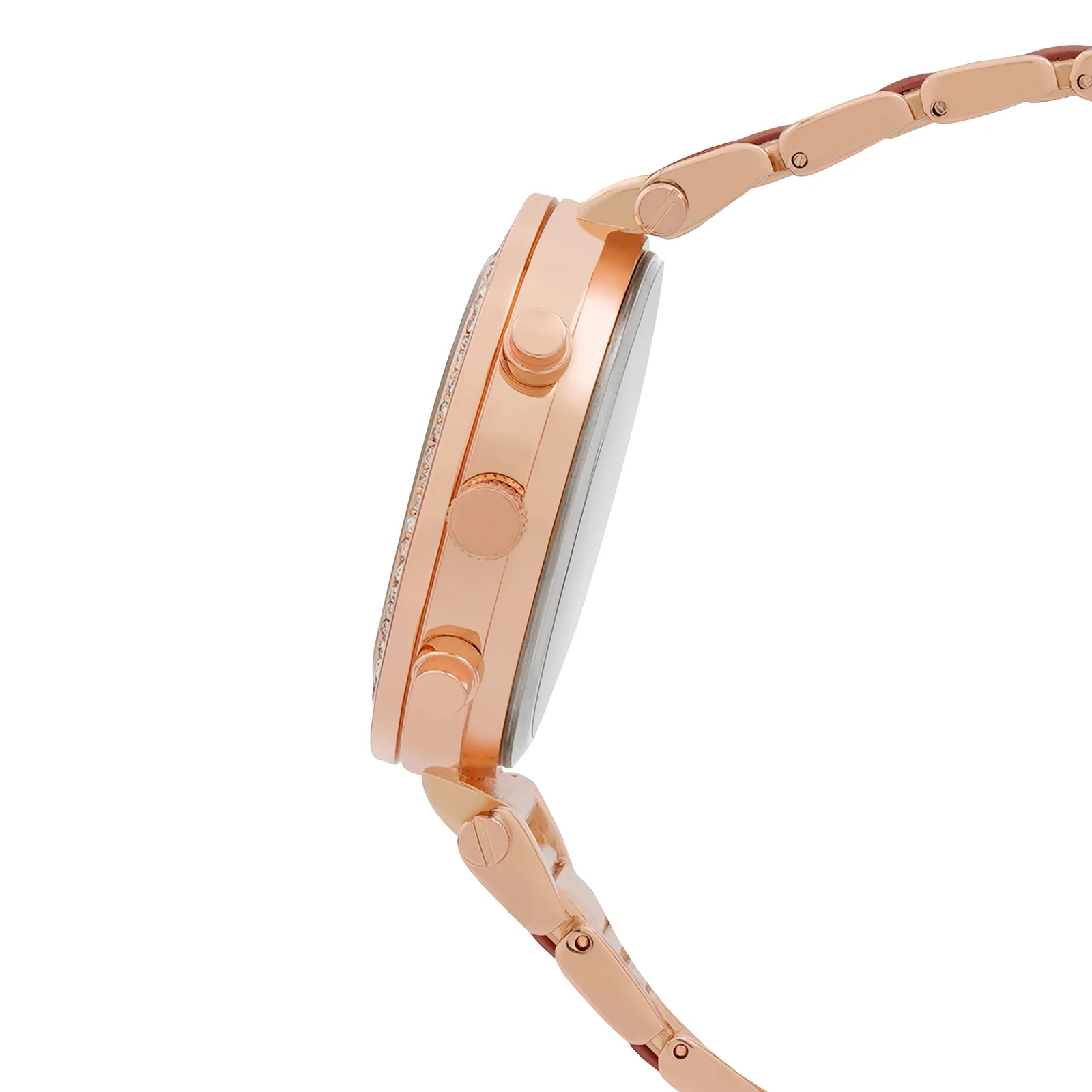 Suzanne White Large Rhinestone Dial Maroon Ceramic Linked Chain Strap Women's Watch - Image 5