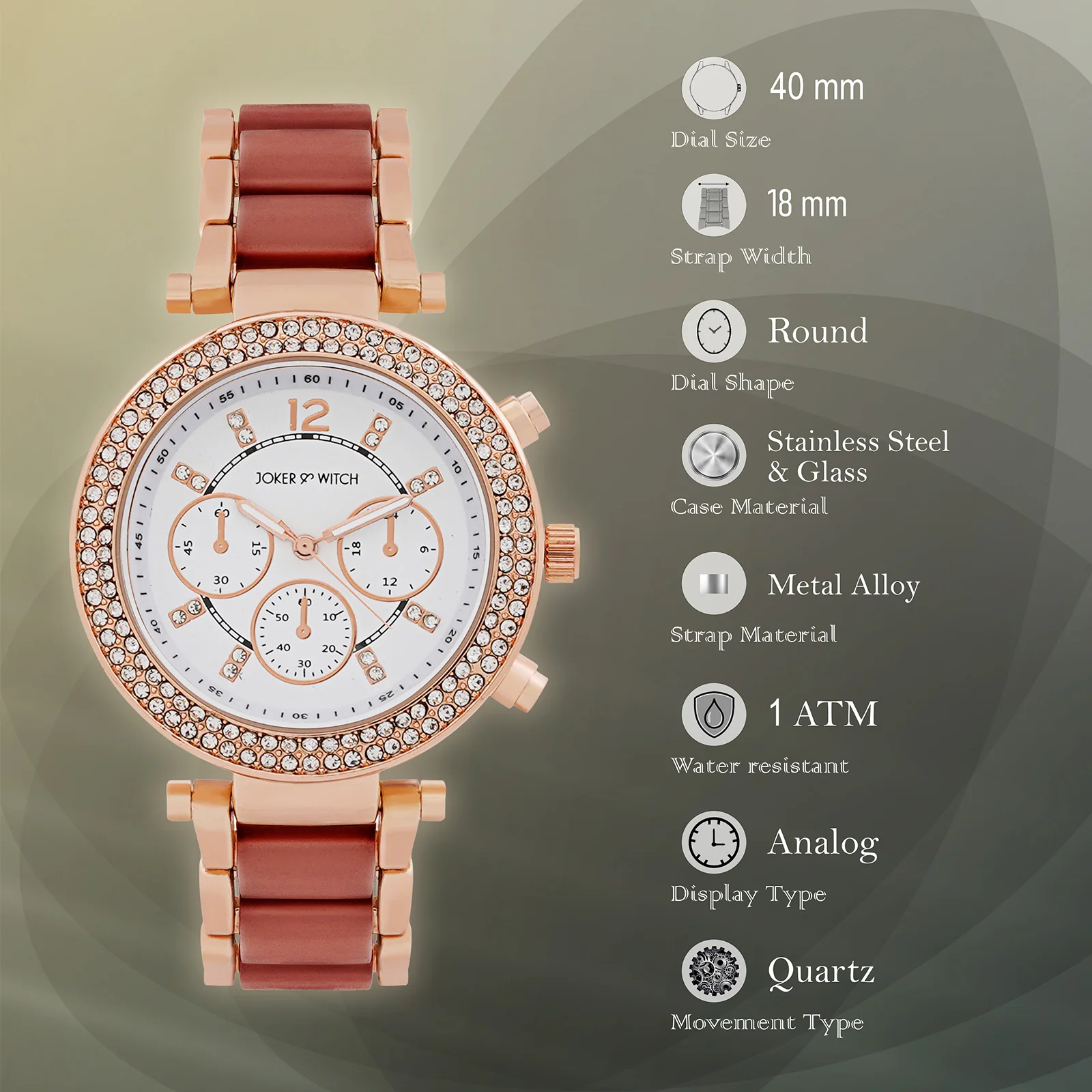 Suzanne White Large Rhinestone Dial Maroon Ceramic Linked Chain Strap Women's Watch - Image 8