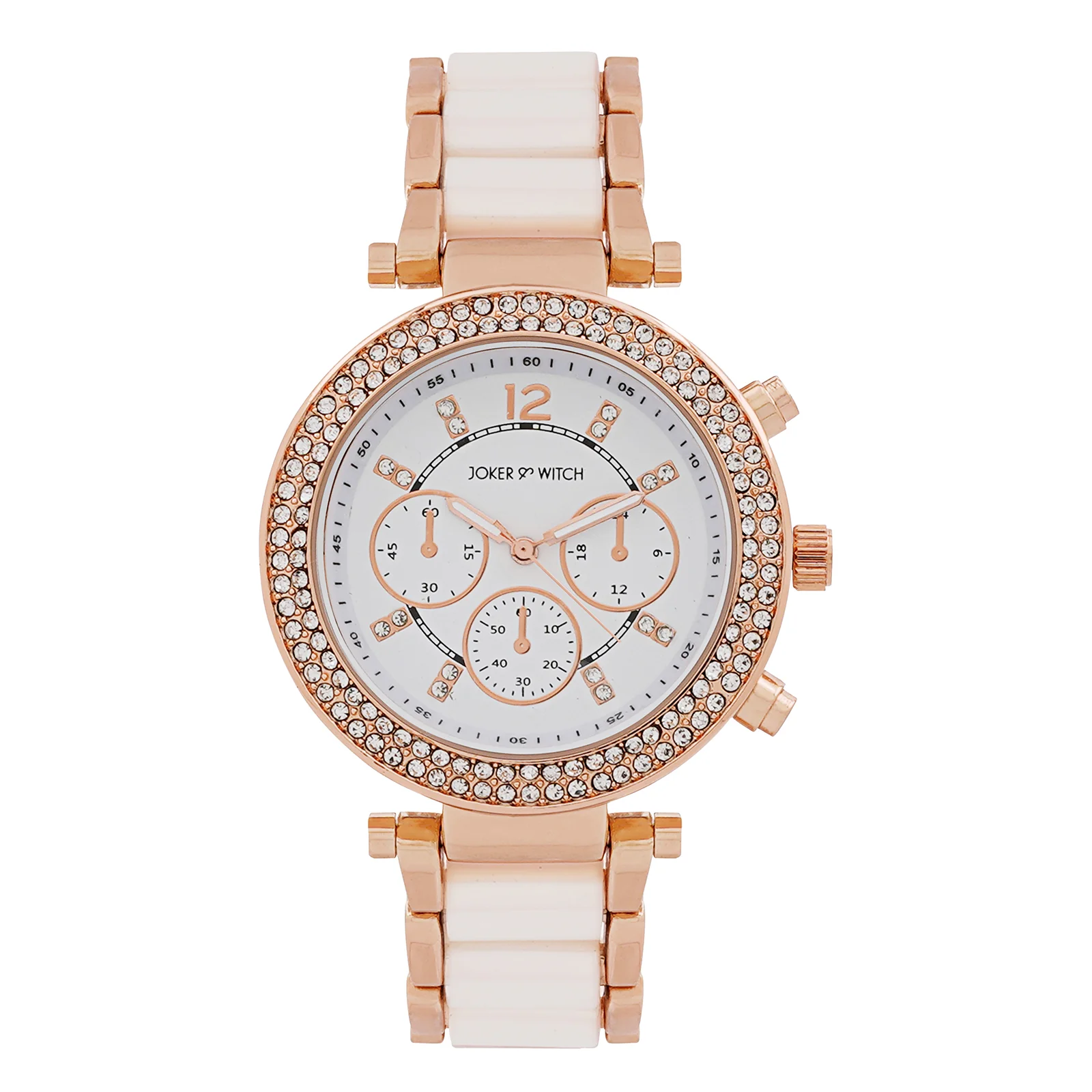 Suzanne White Large Rhinestone Dial White Ceramic Linked Chain Strap Women's Watch - Image 3