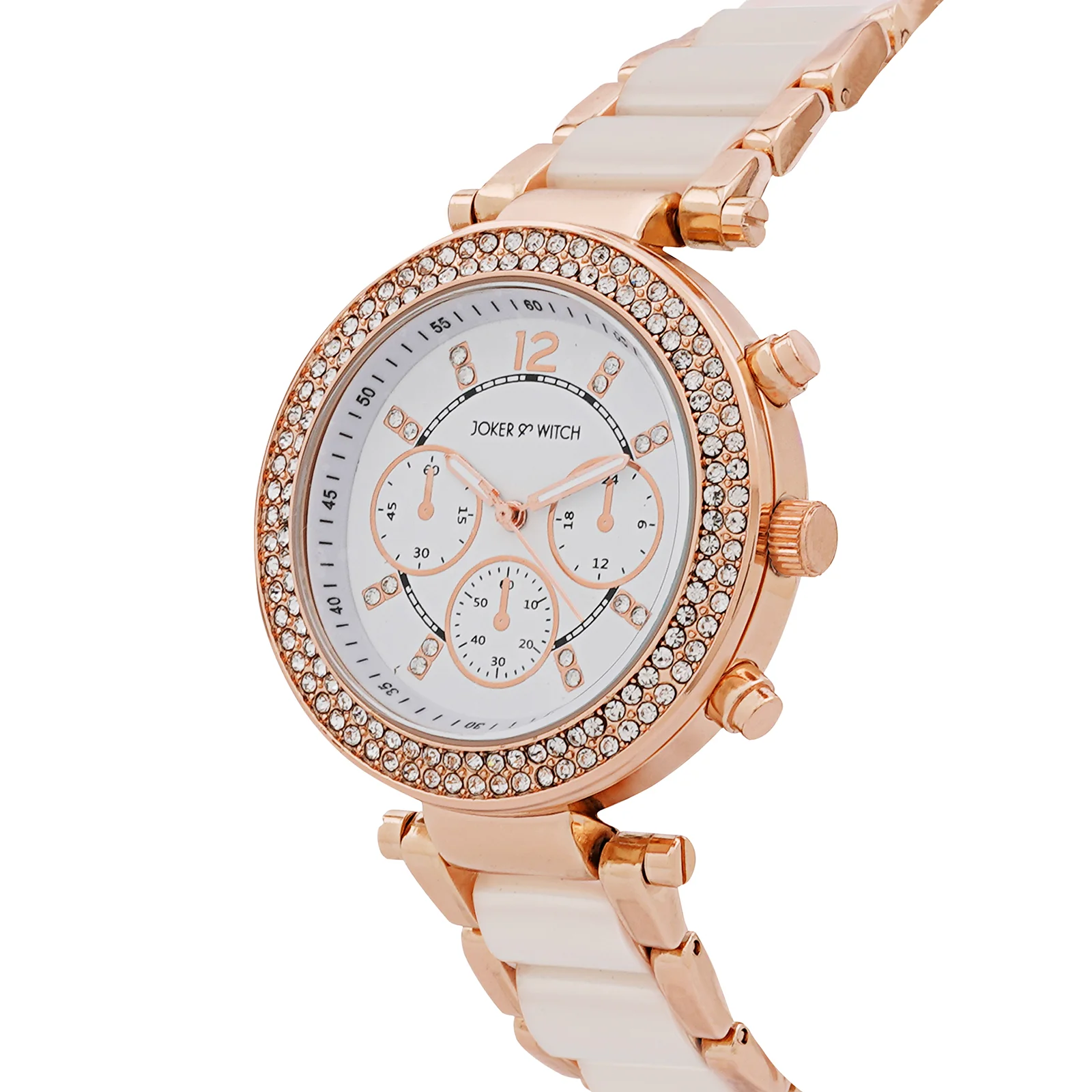 Suzanne White Large Rhinestone Dial White Ceramic Linked Chain Strap Women's Watch - Image 4