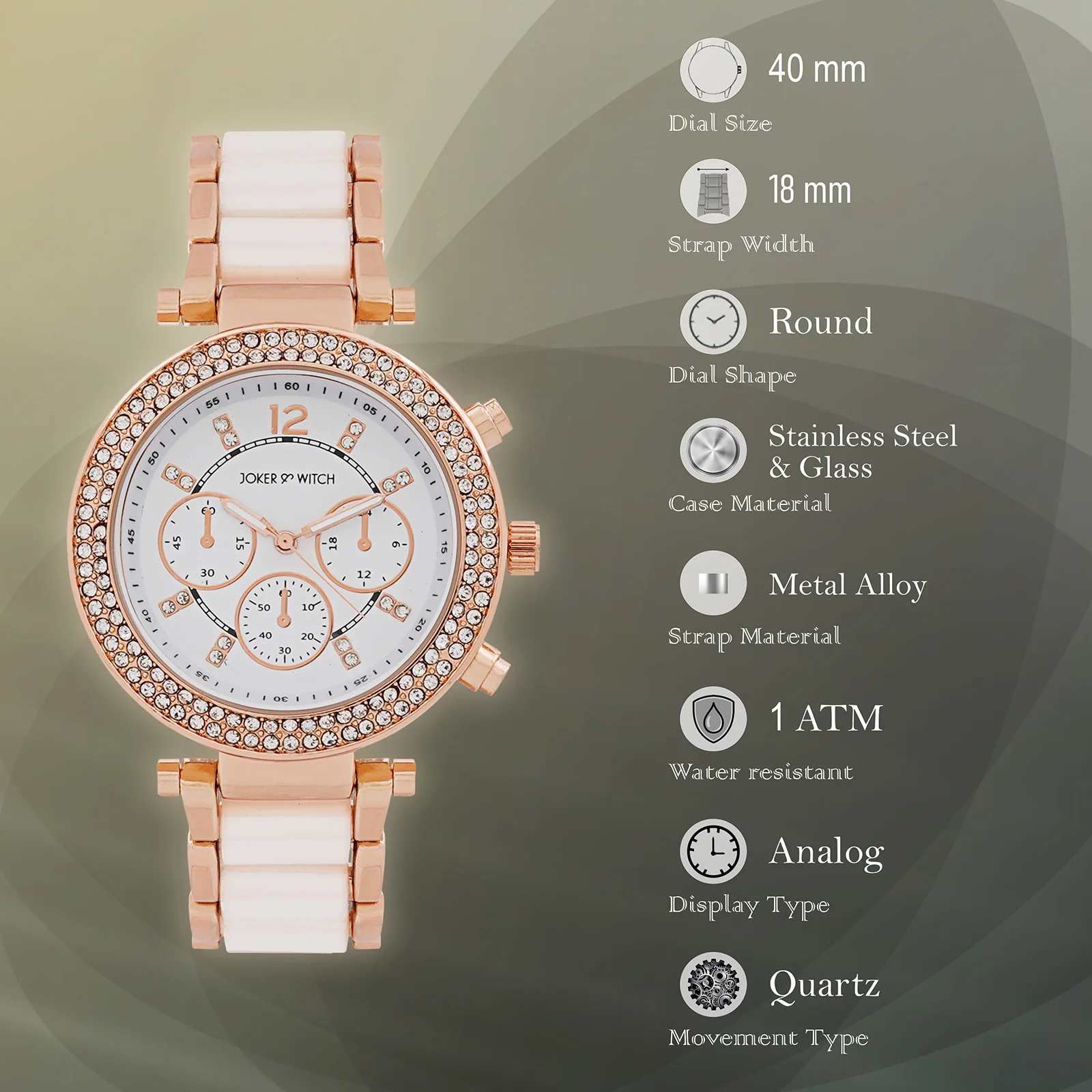 Suzanne White Large Rhinestone Dial White Ceramic Linked Chain Strap Women's Watch - Image 7