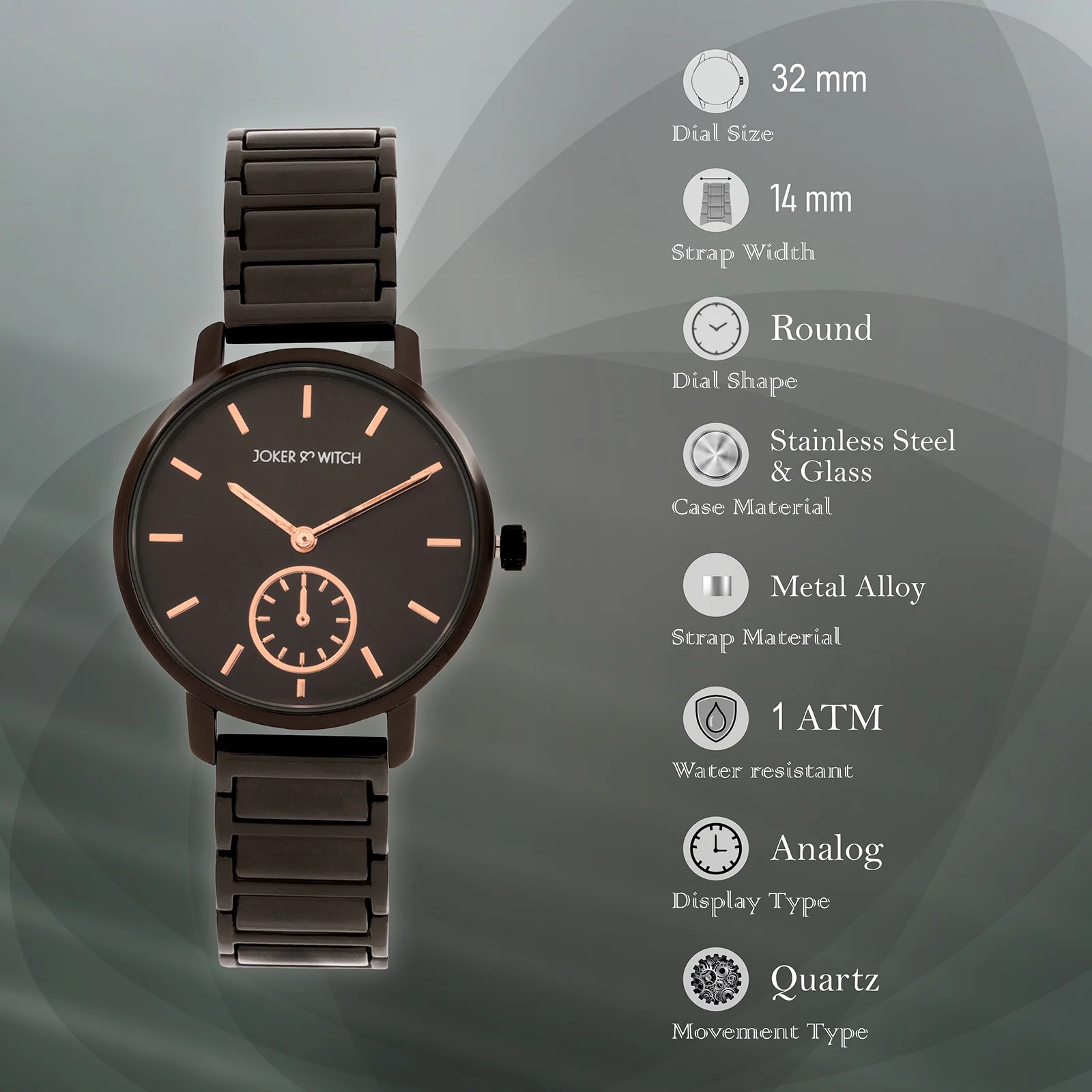 Taila Gunmetal Medium Dial Linked Chain Strap Women's Watch - Image 7