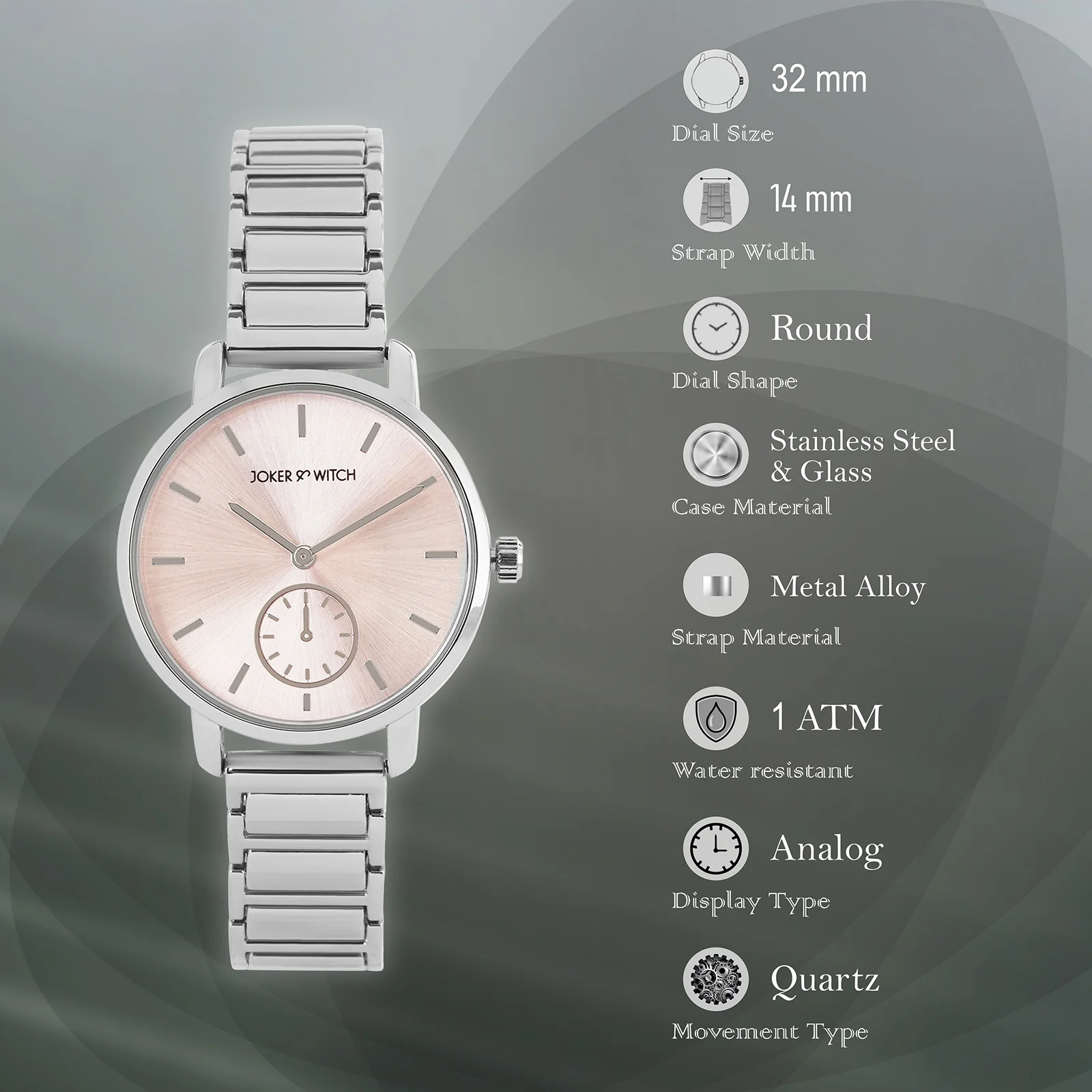 Taila Pink Medium Dial Silver Linked Chain Strap Women's Watch - Image 7