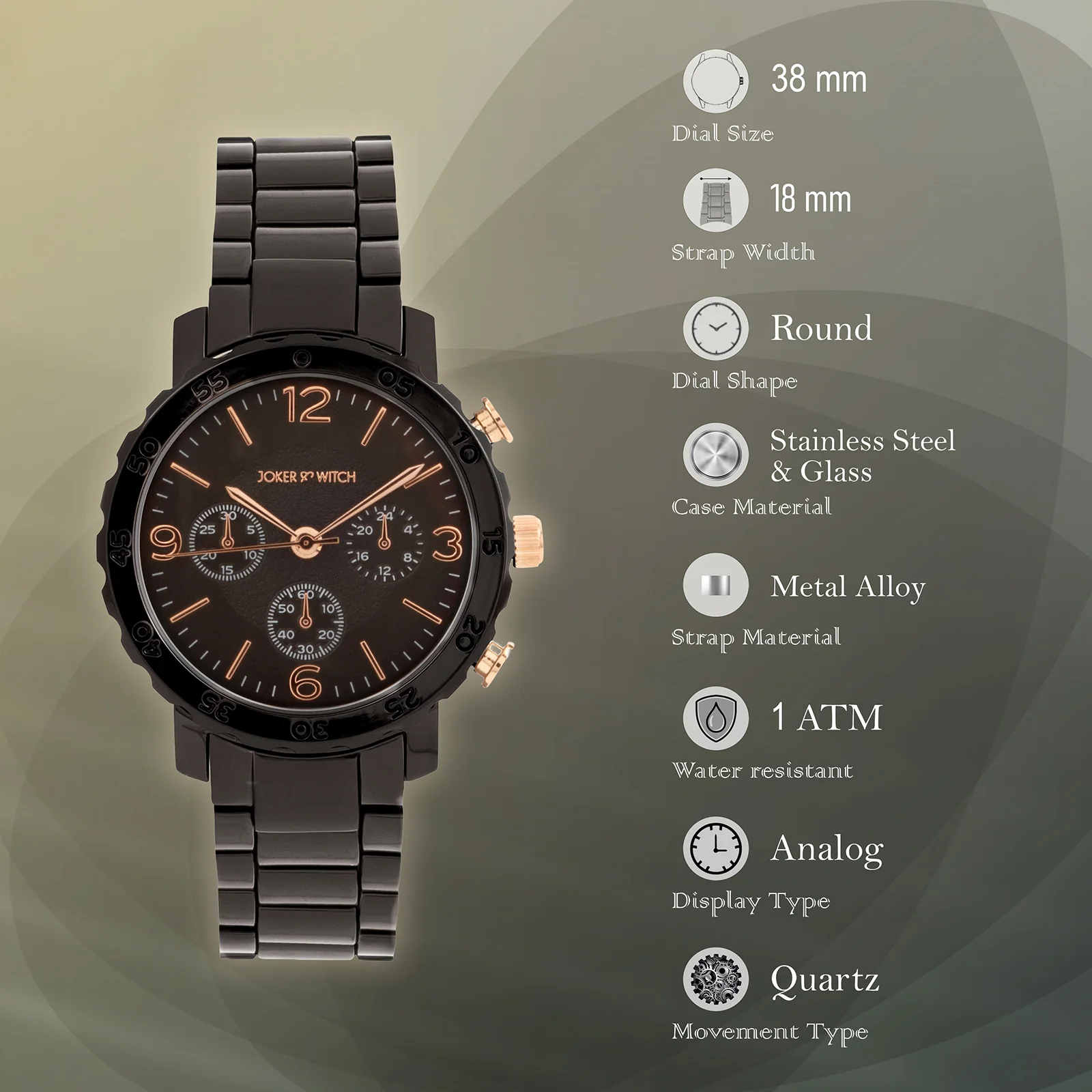 Taye Gunmetal Large Dial Linked Chain Strap Women's Watch - Image 7