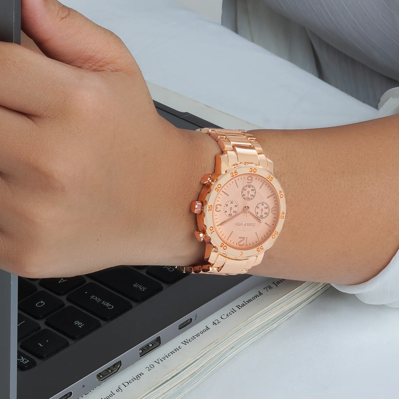Taye Rose Gold Large Dial Linked Chain Strap Women's Watch - Image 3